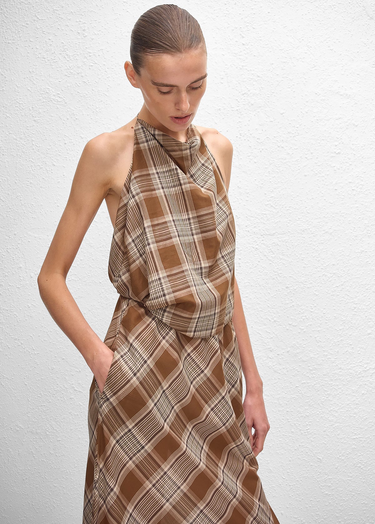 Matteau Layered Halter Midi Dress - Picnic Plaid - 2