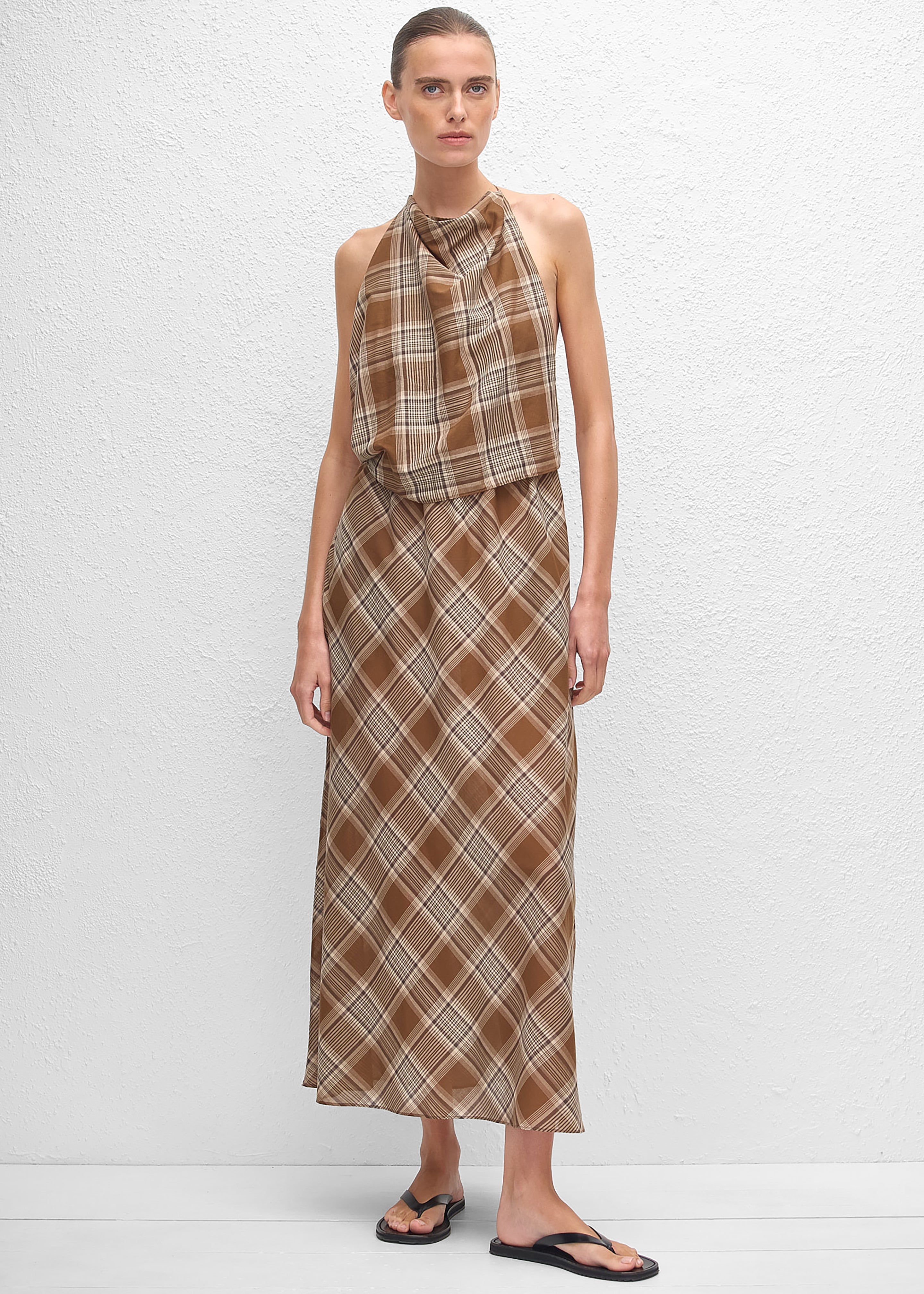 Matteau Layered Halter Midi Dress - Picnic Plaid - 3