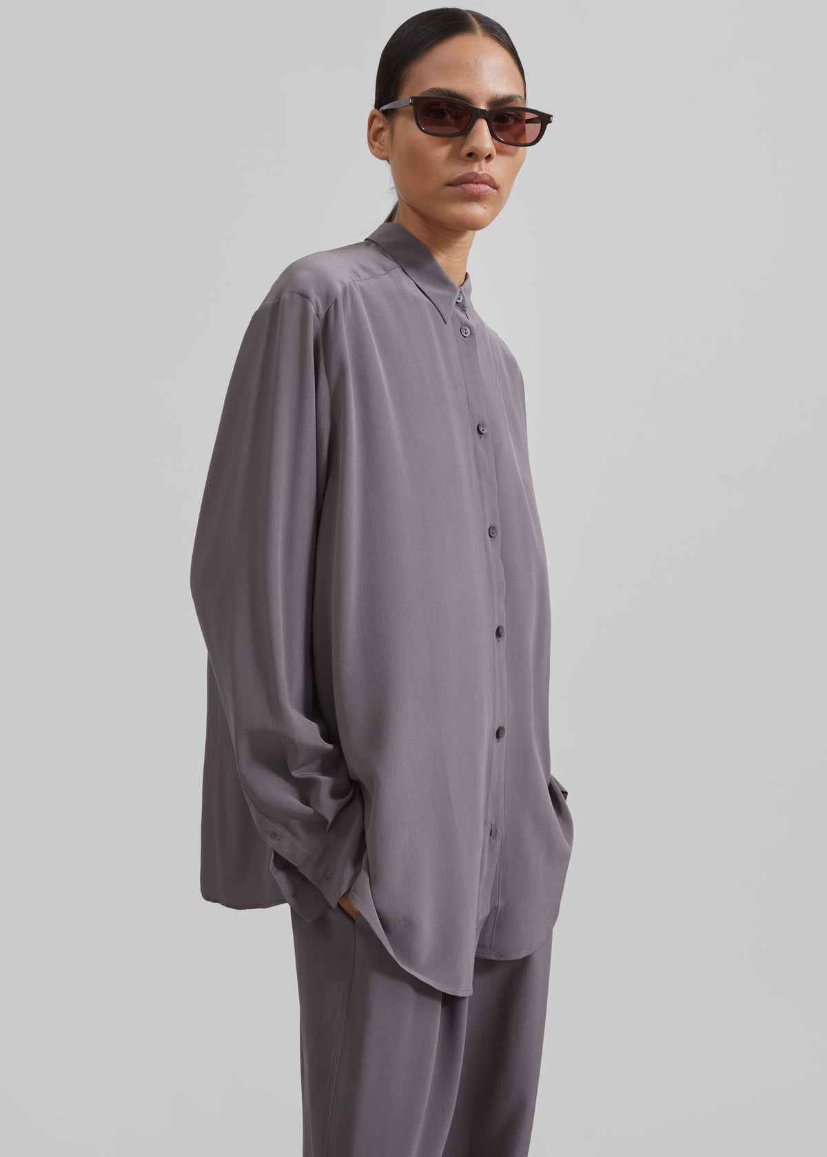 Matteau Long Sleeve Silk Shirt - Slate - 5