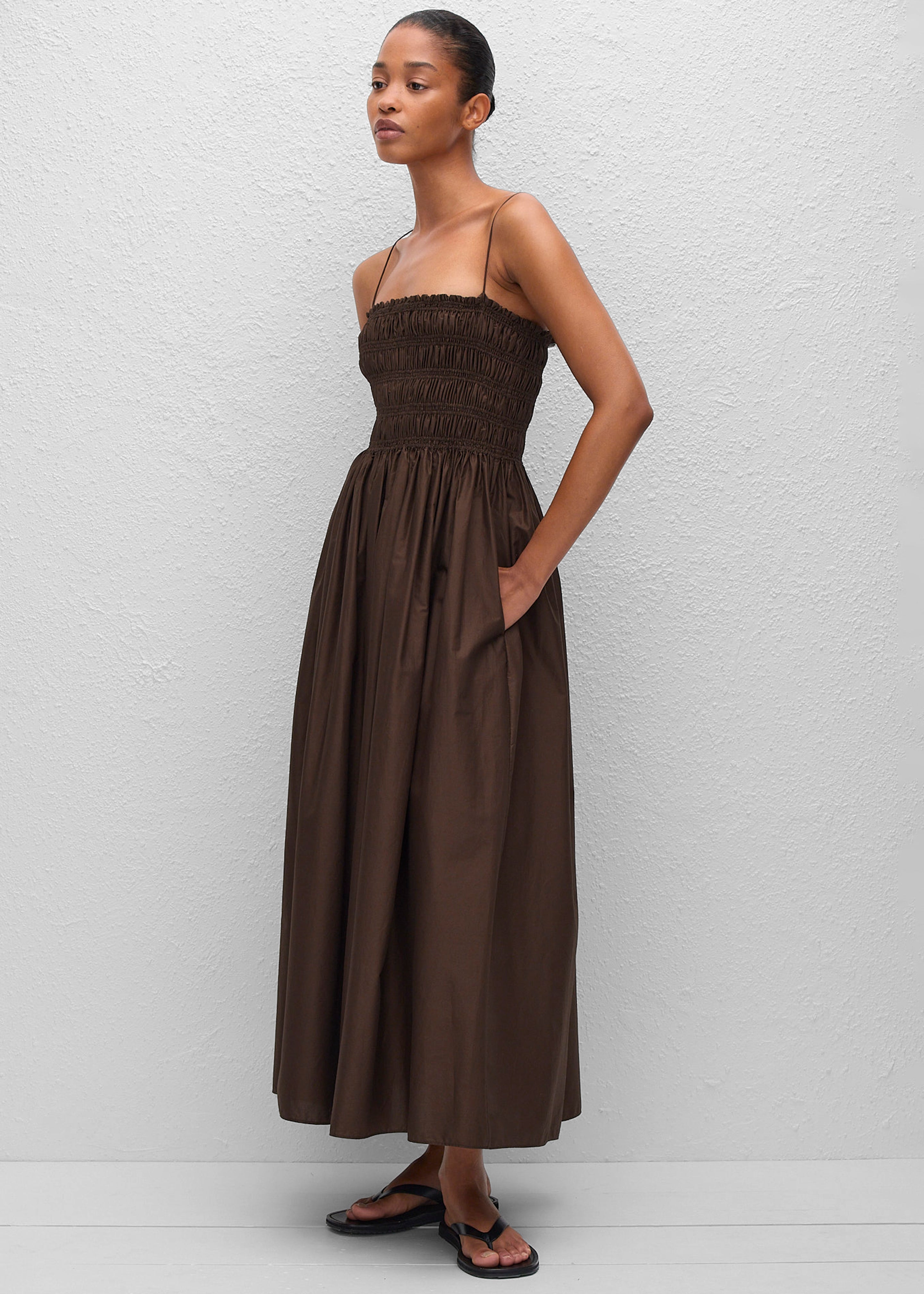 Matteau Shirred Bodice Dress - Chocolate - 3