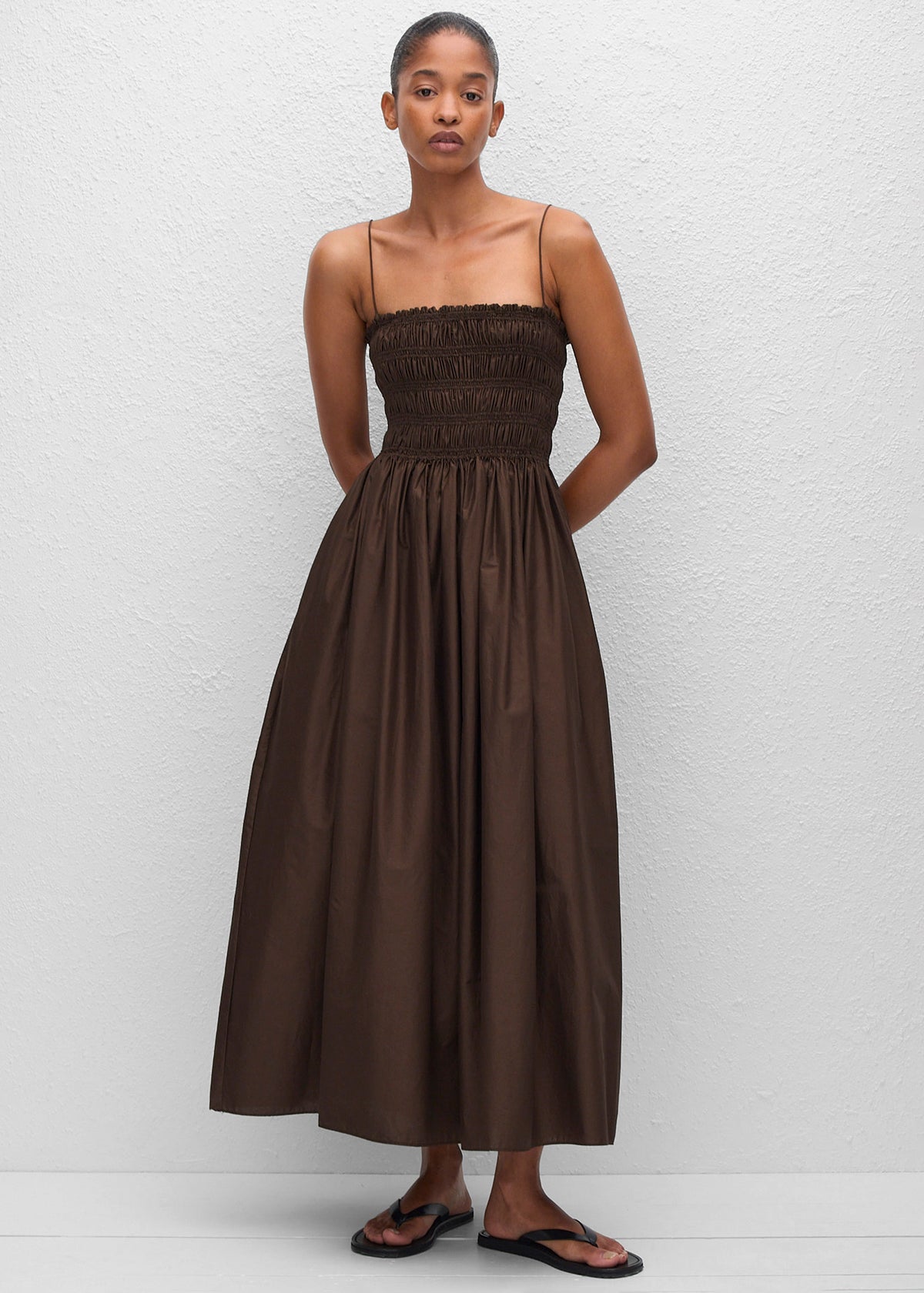 Matteau Shirred Bodice Dress - Chocolate - 4