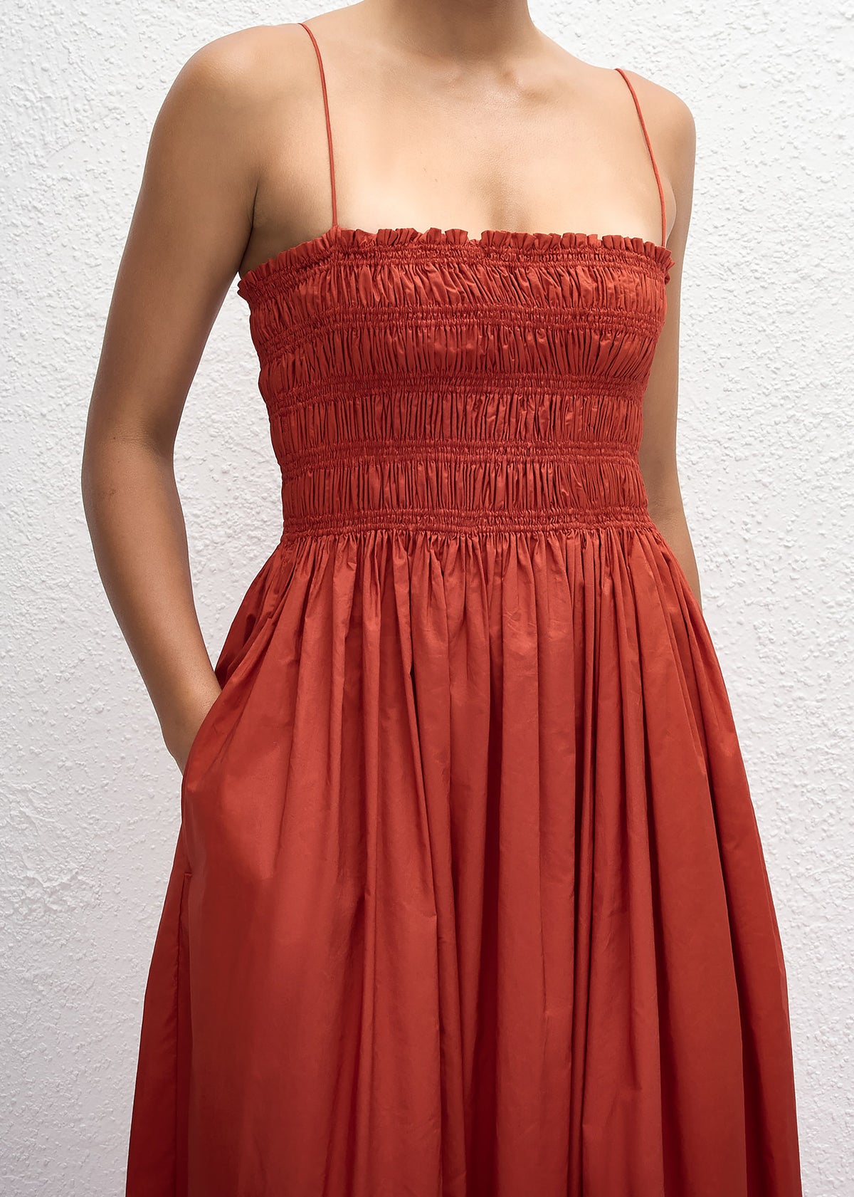 Matteau Shirred Bodice Dress - Tomato - 5
