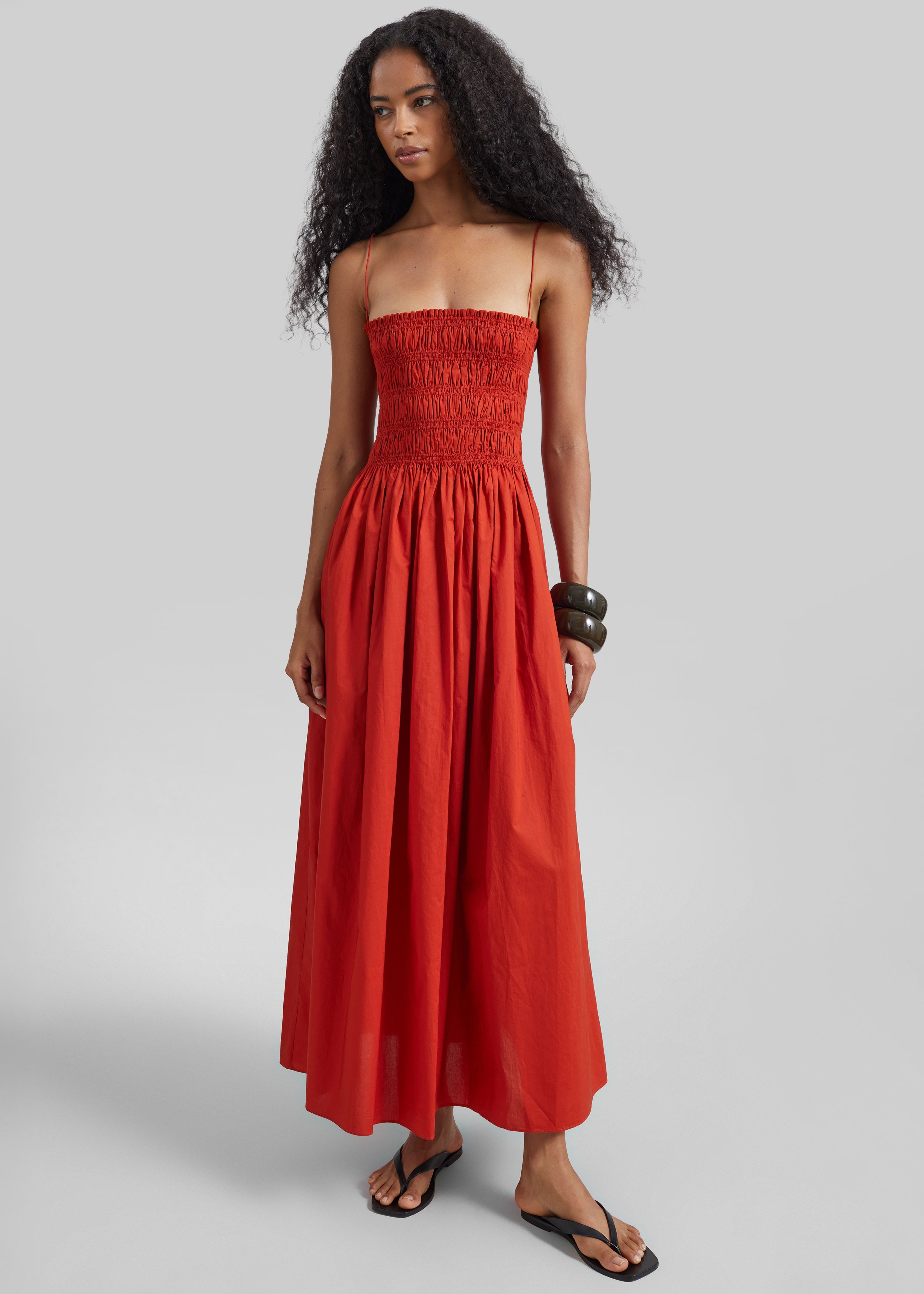 Matteau Shirred Bodice Dress - Tomato - 1