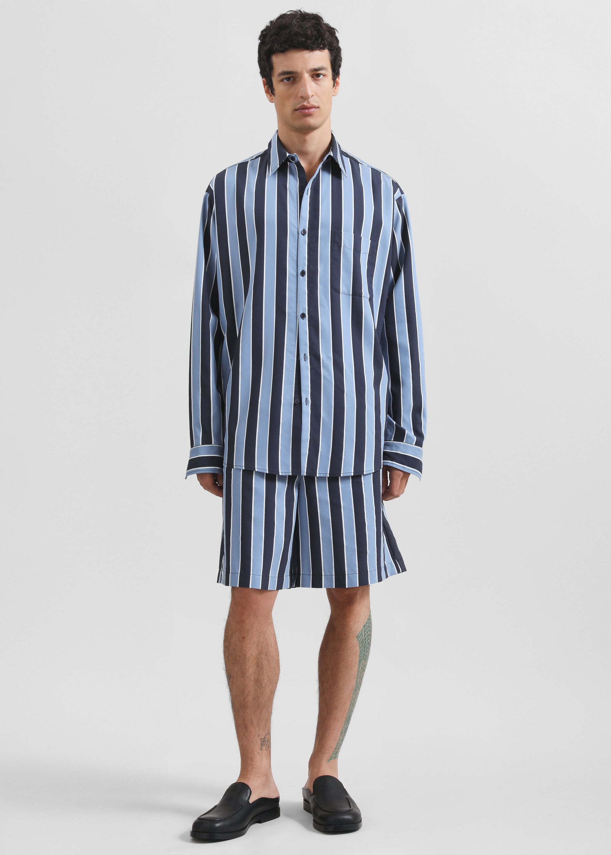 Shop the look image for Matthias Striped Bermuda Shorts - Navy Stripe