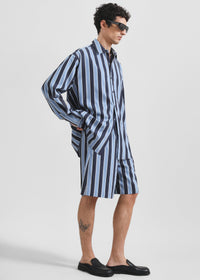 Sinclair Neck Tie Shirt - Navy Stripe