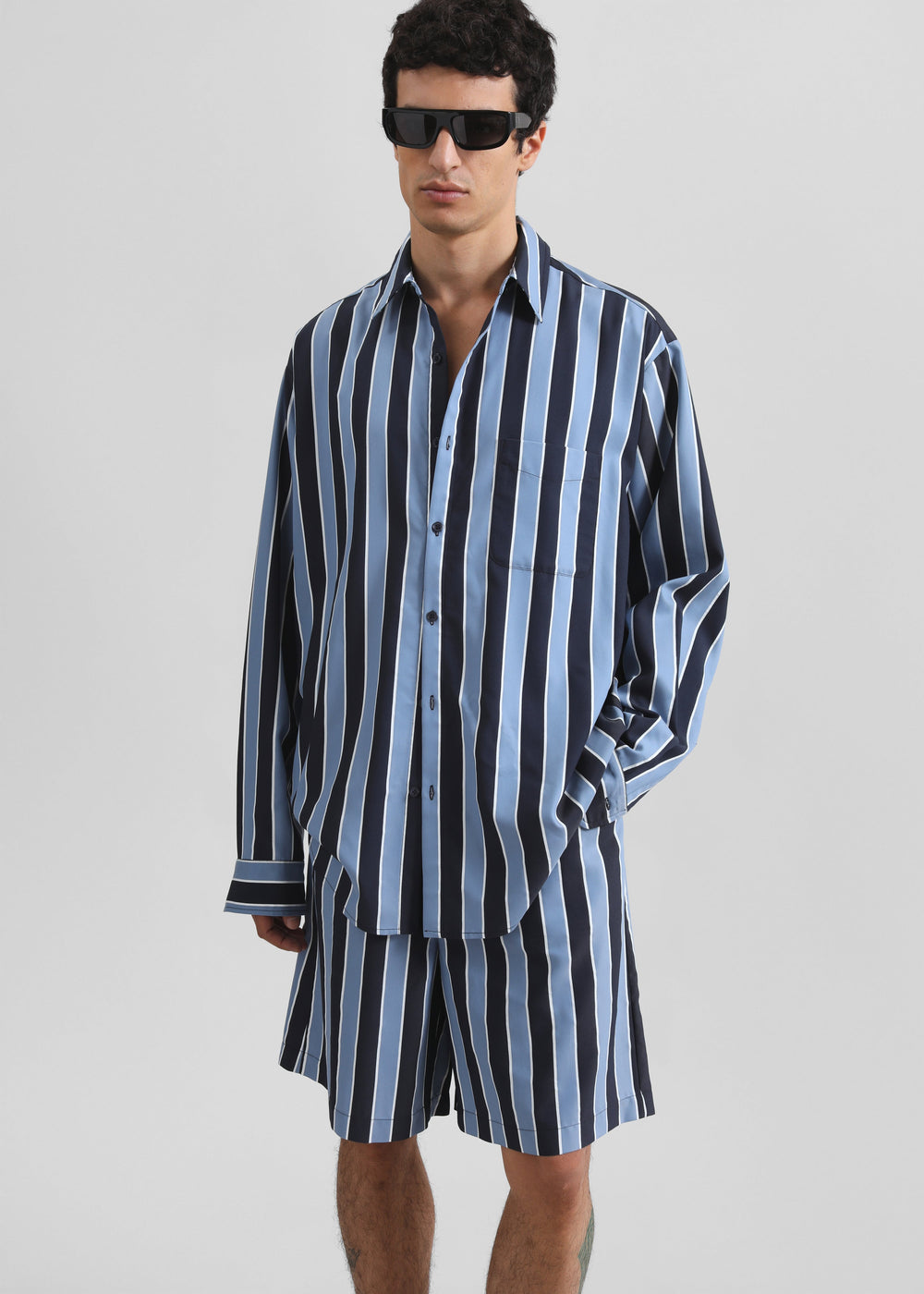 Sinclair Neck Tie Shirt - Navy Stripe - 1