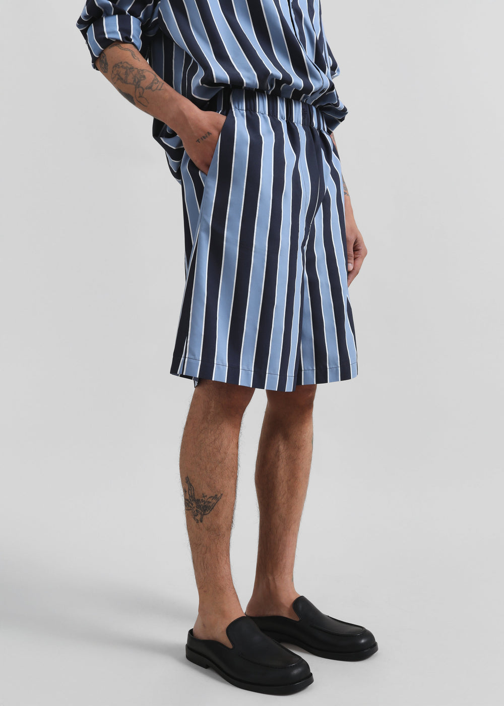 Matthias Striped Bermuda Shorts - Navy Stripe - 1