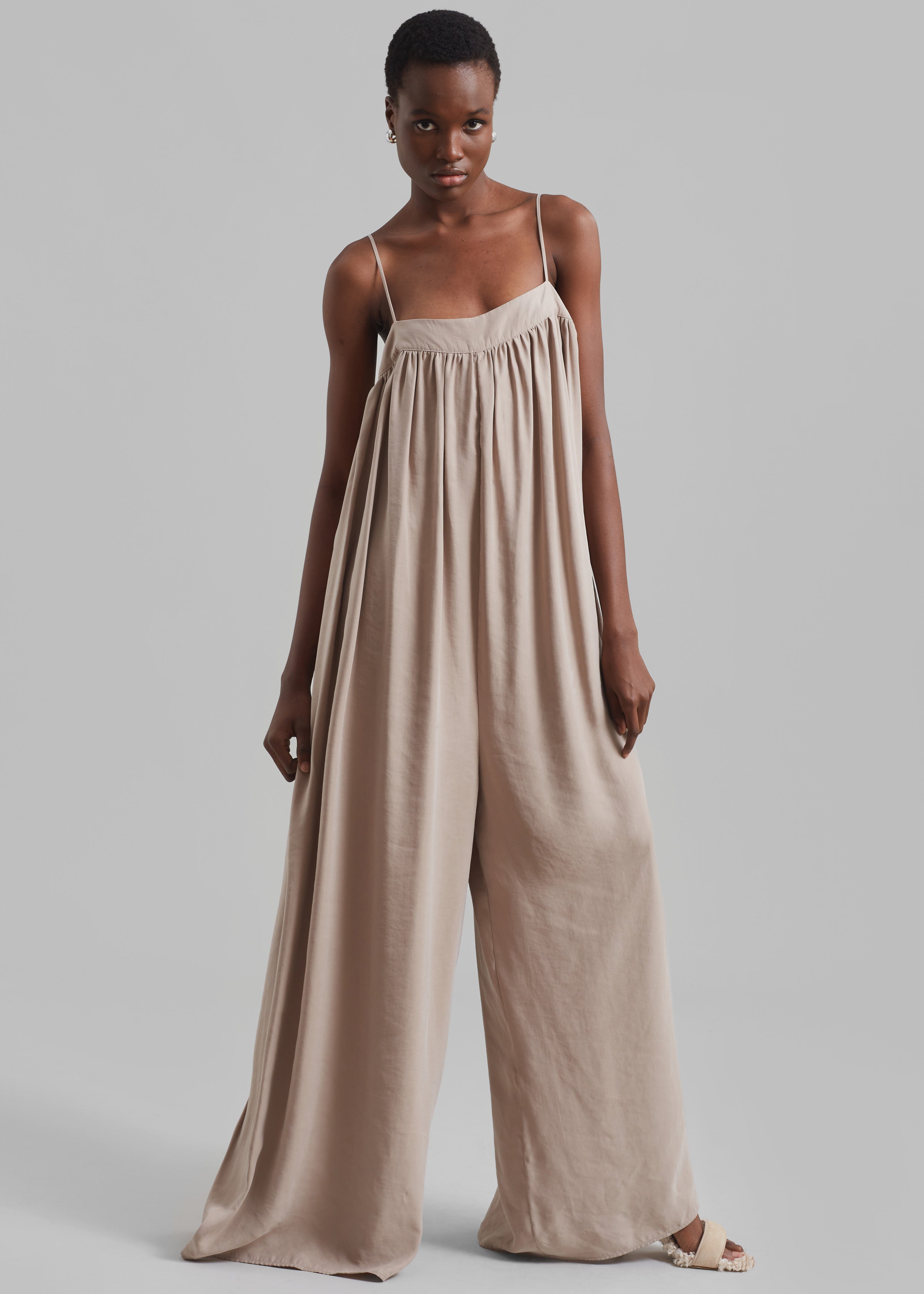 Maude Gathered Fluid Jumpsuit - Beige - 1