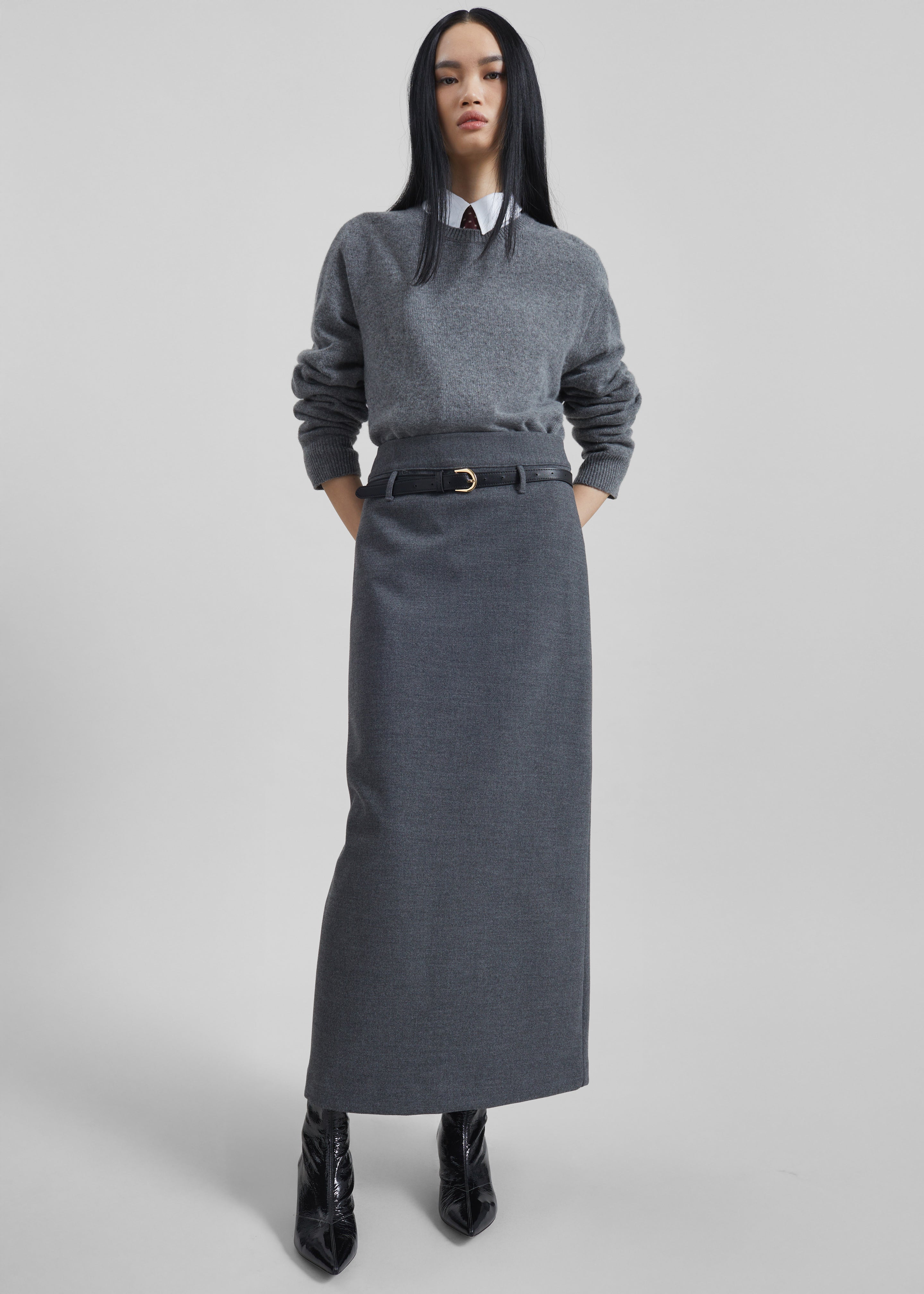 Anya Neoprene Midi Skirt - Grey Melange – The Frankie Shop Europe