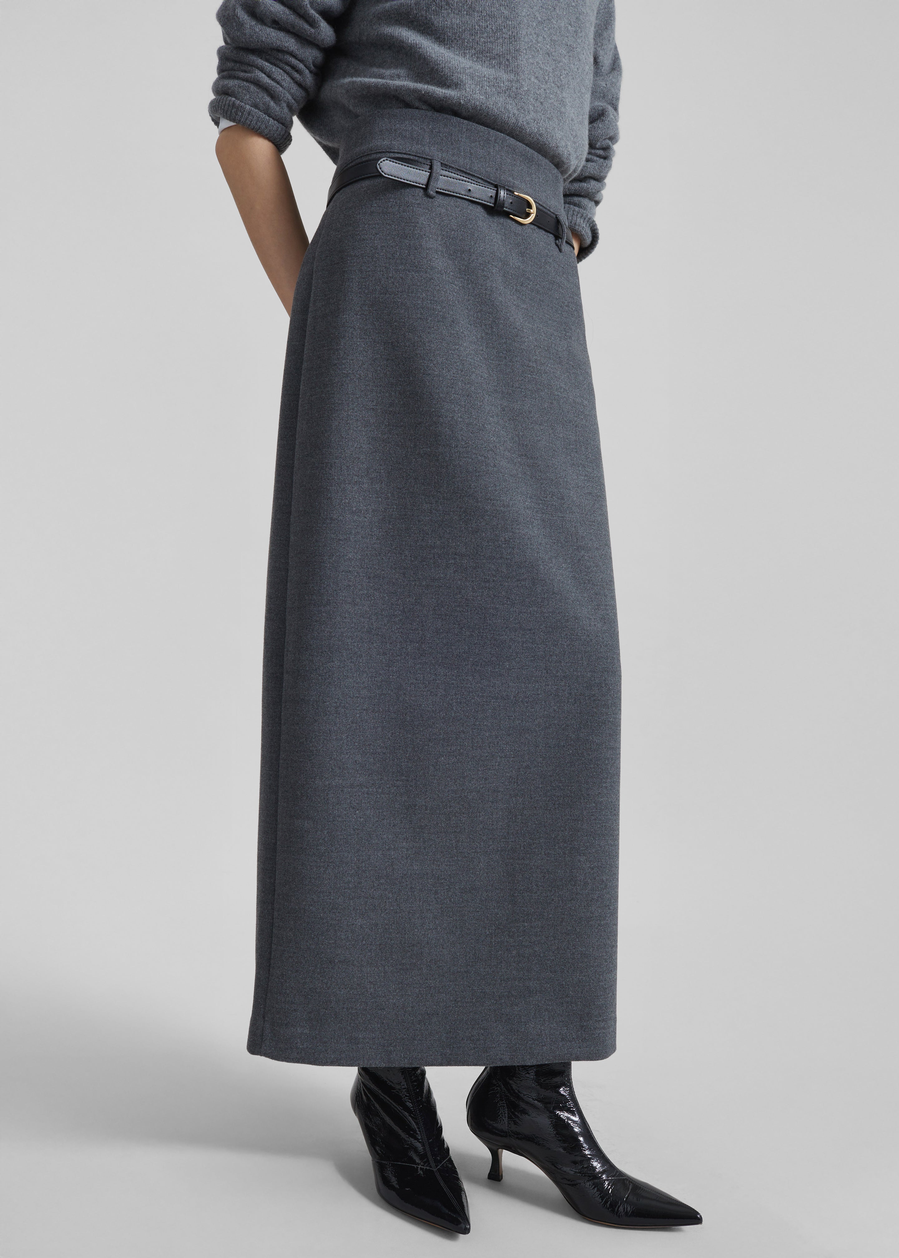 Mauvilly Belted Pencil Skirt - Grey - 2