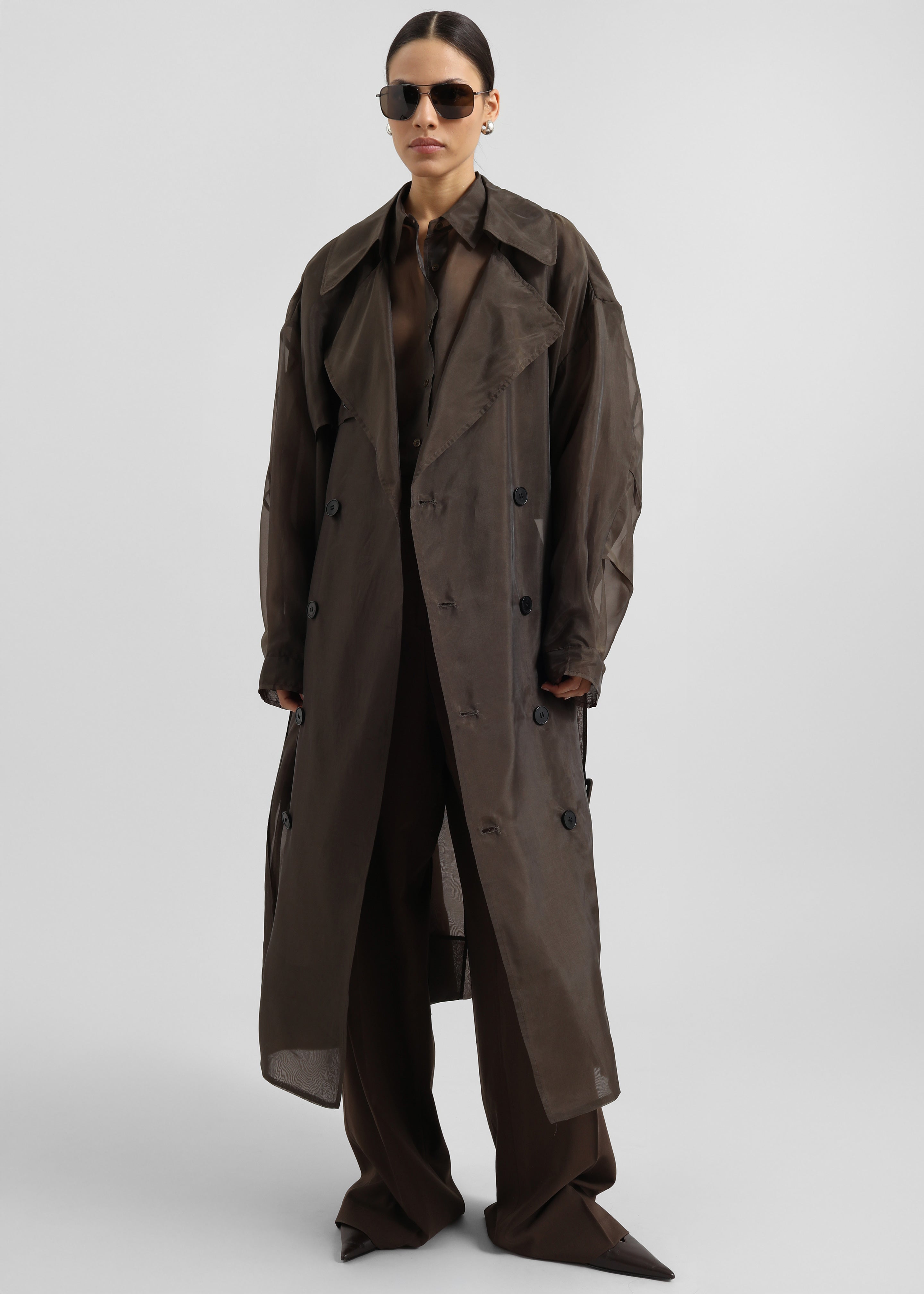 Mavis Oversized Sheer Trench - Brown - 3