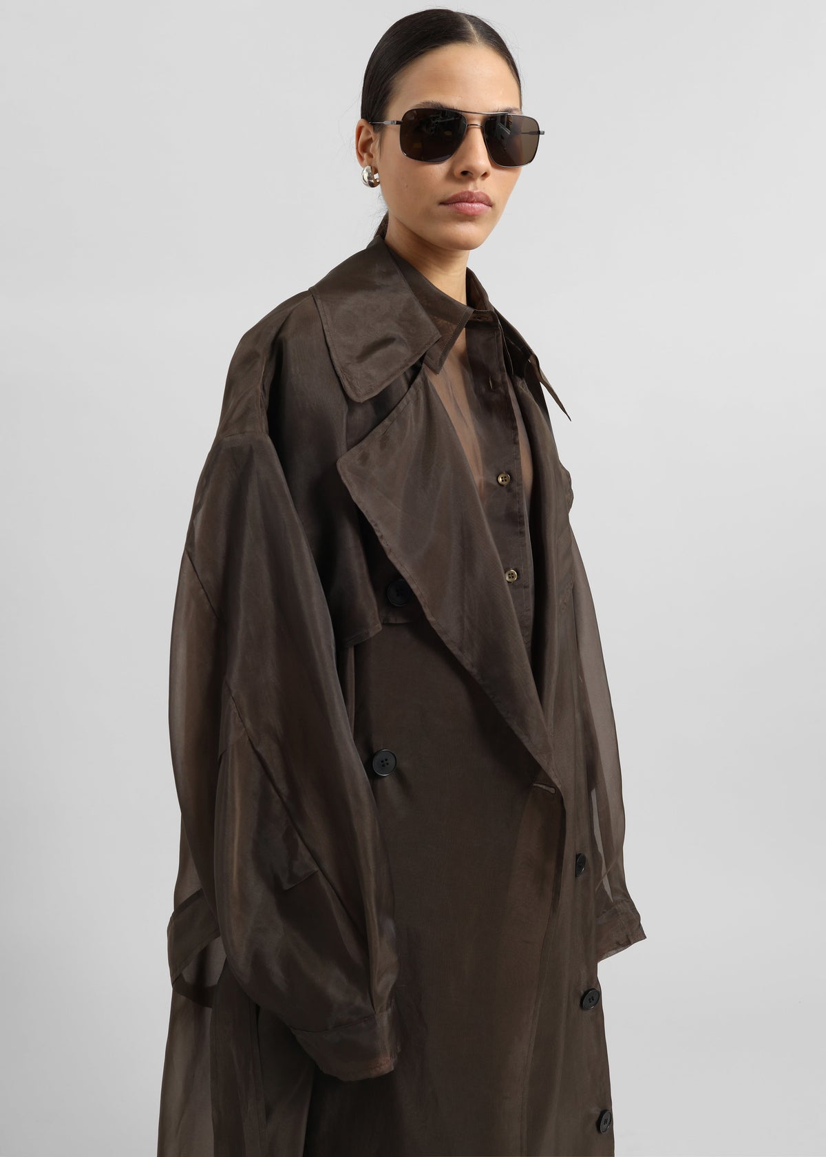 Mavis Oversized Sheer Trench - Brown - 2