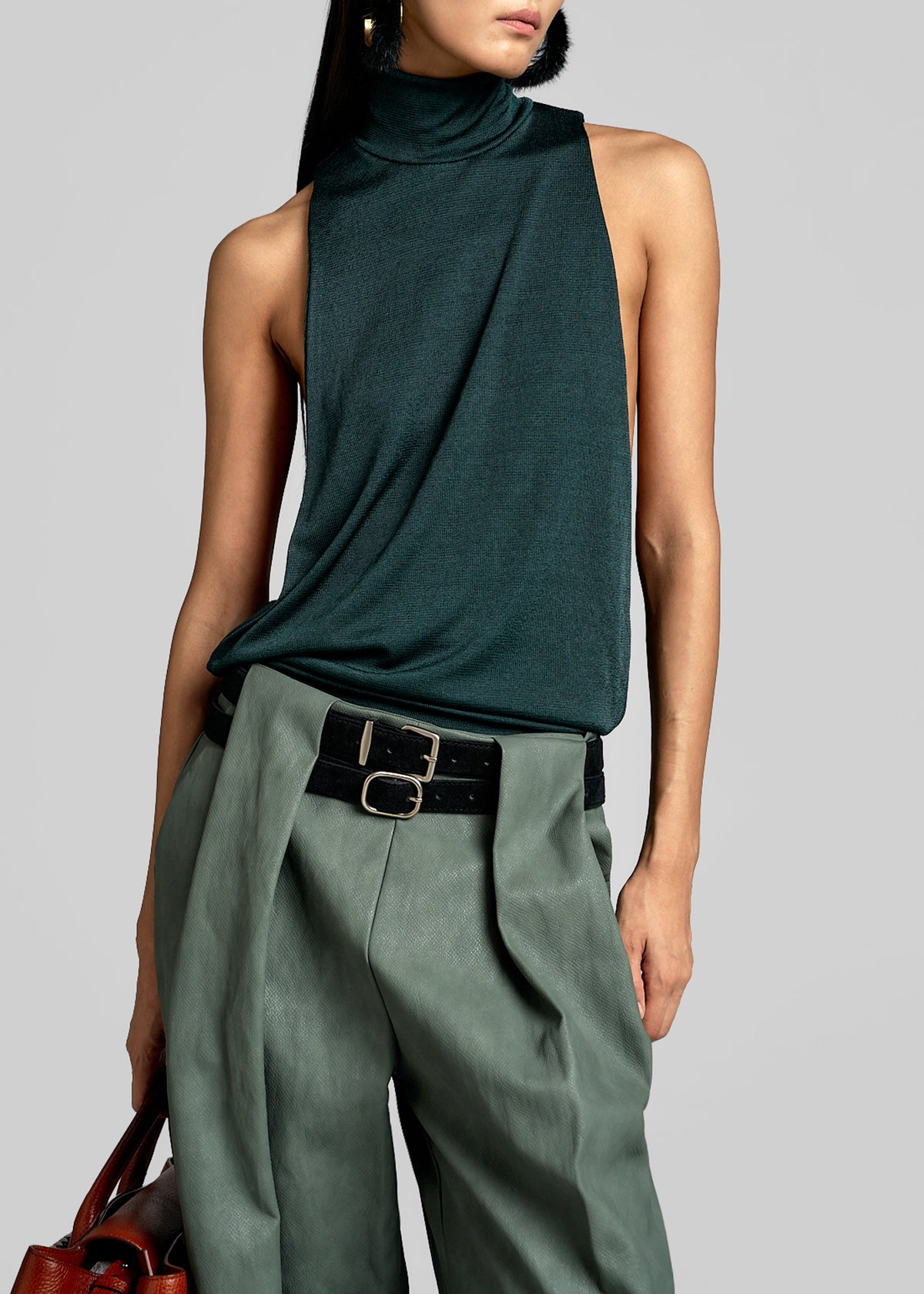 Maxen Mock Neck Bodysuit - Deep Green - 3