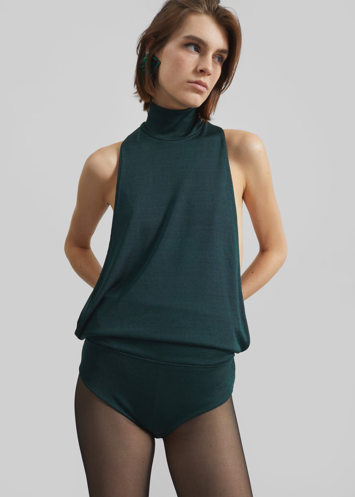 Maxen Mock Neck Bodysuit - Deep Green - 2