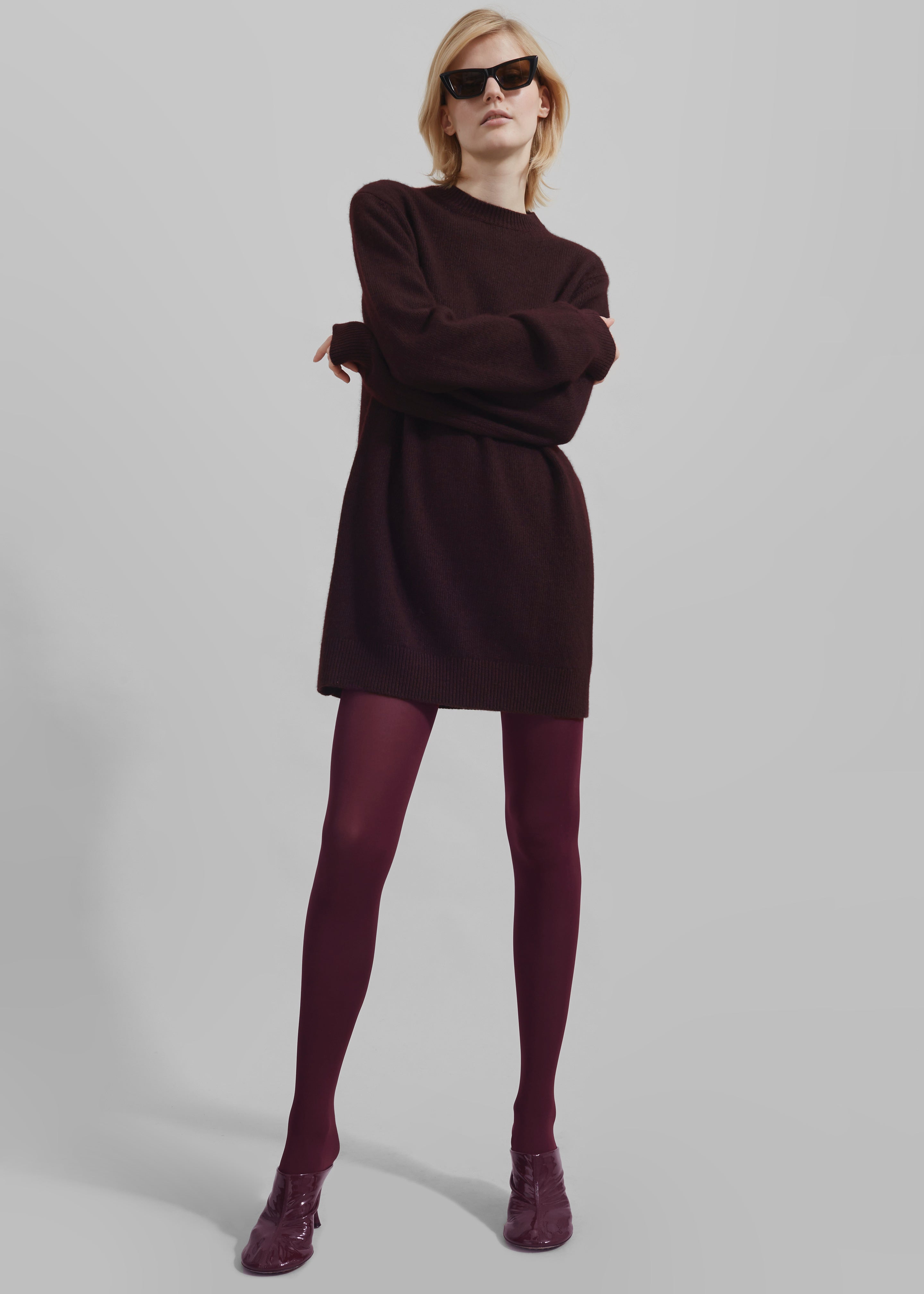 Maxime Knit Sweater Dress - Dark Plum - 1