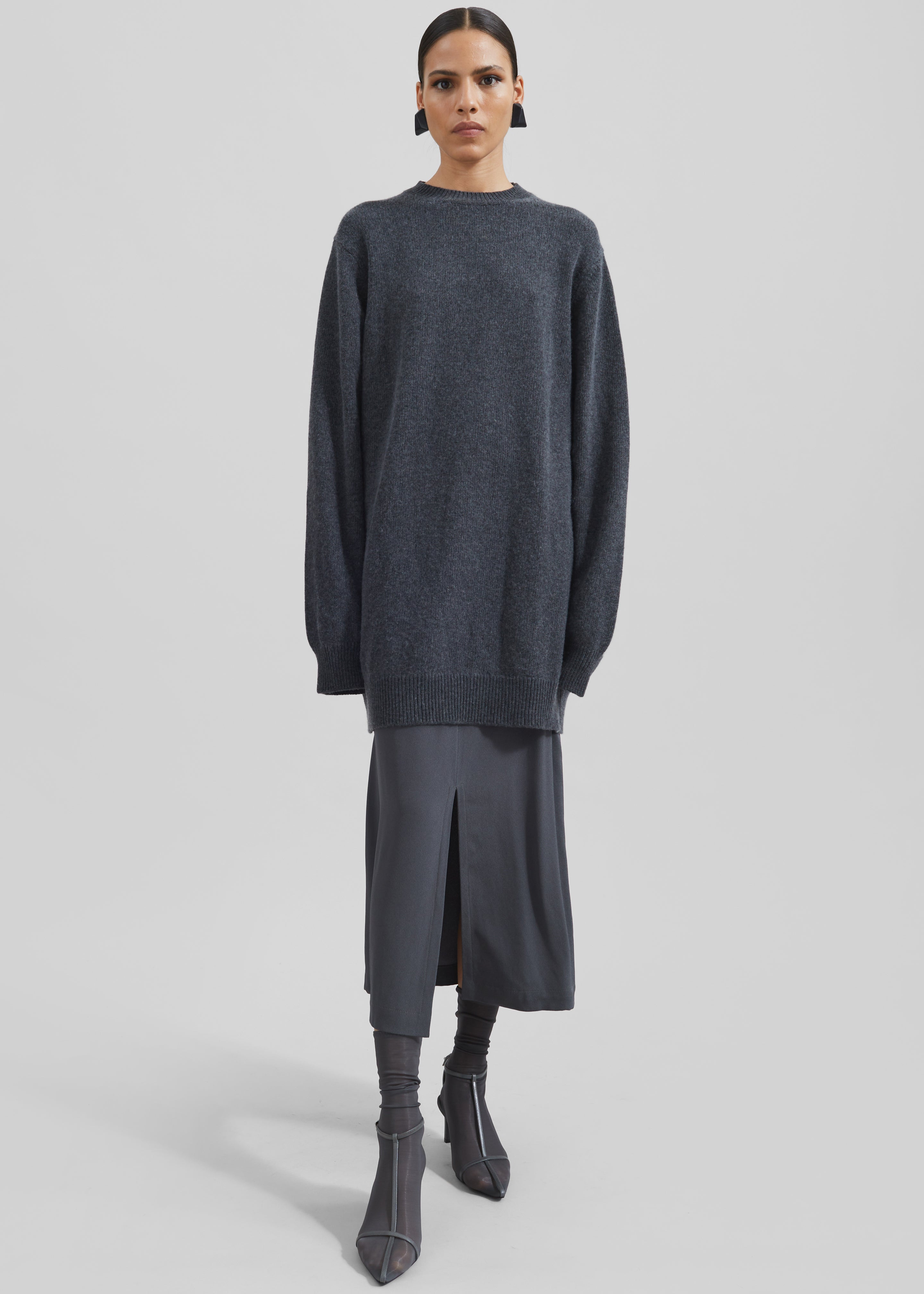 Maxime Knit Sweater Dress - Dark Grey Melange - 1