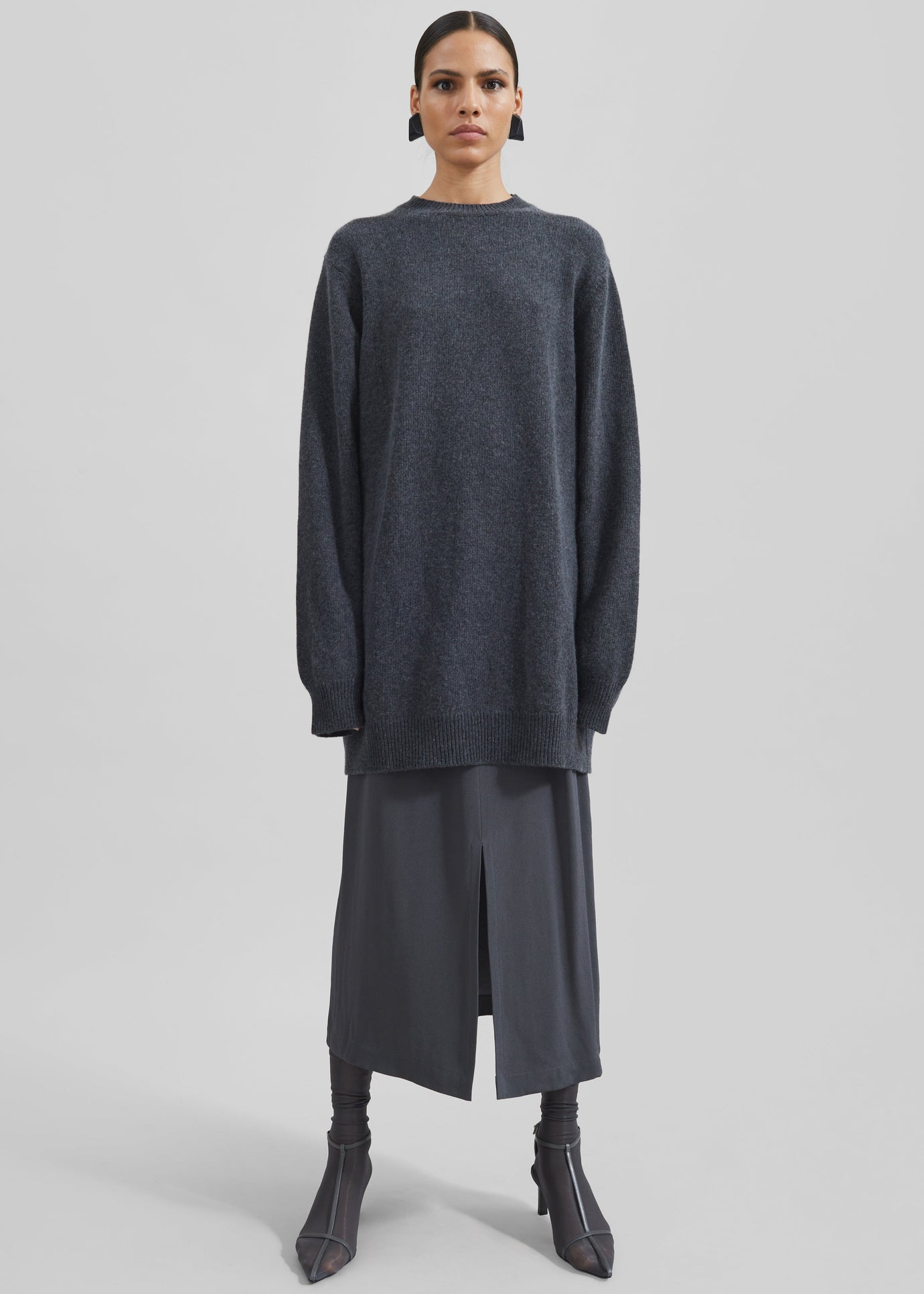 Maxime Knit Sweater Dress - Dark Grey Melange - 1