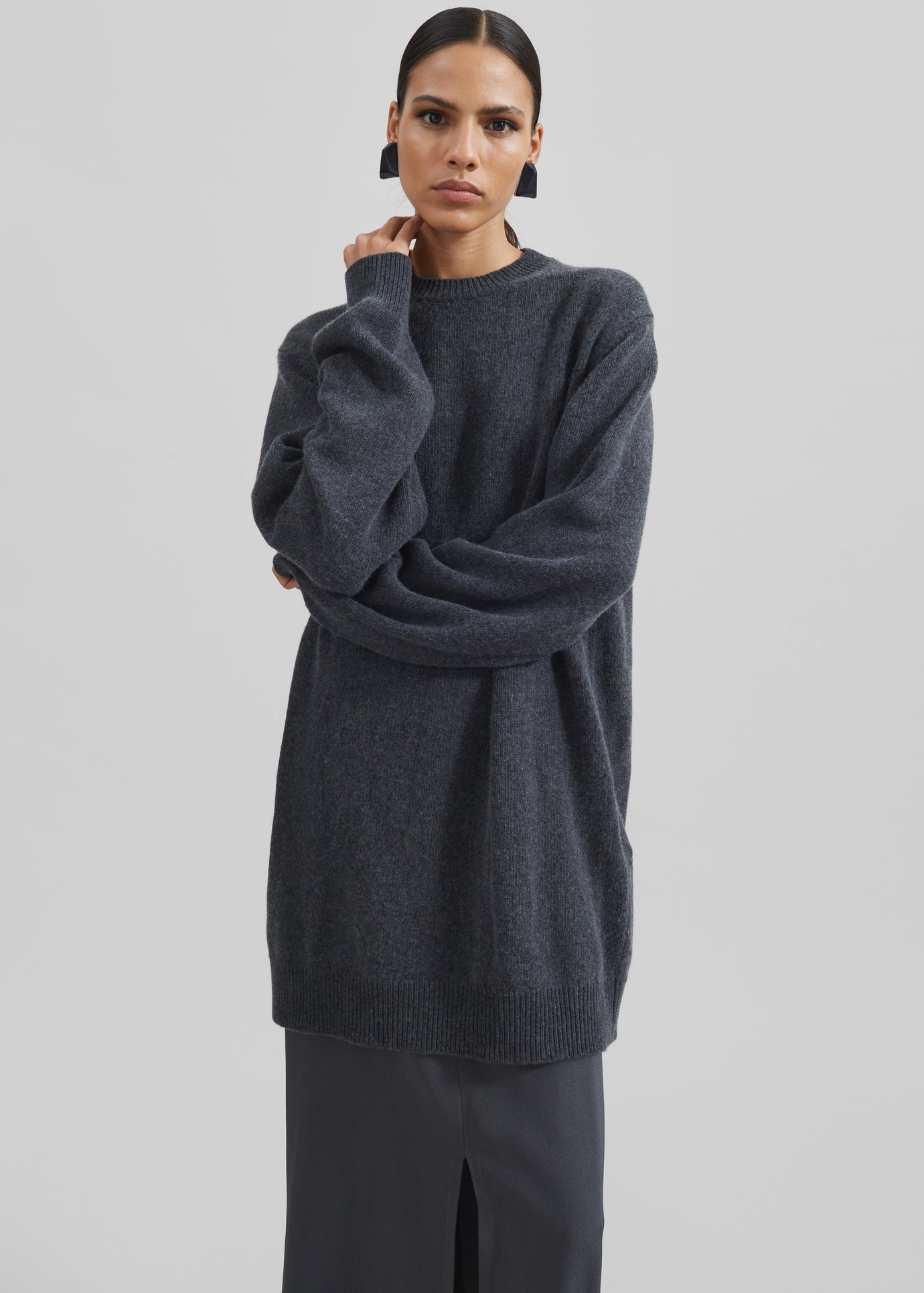 Maxime Knit Sweater Dress - Dark Grey Melange - 1