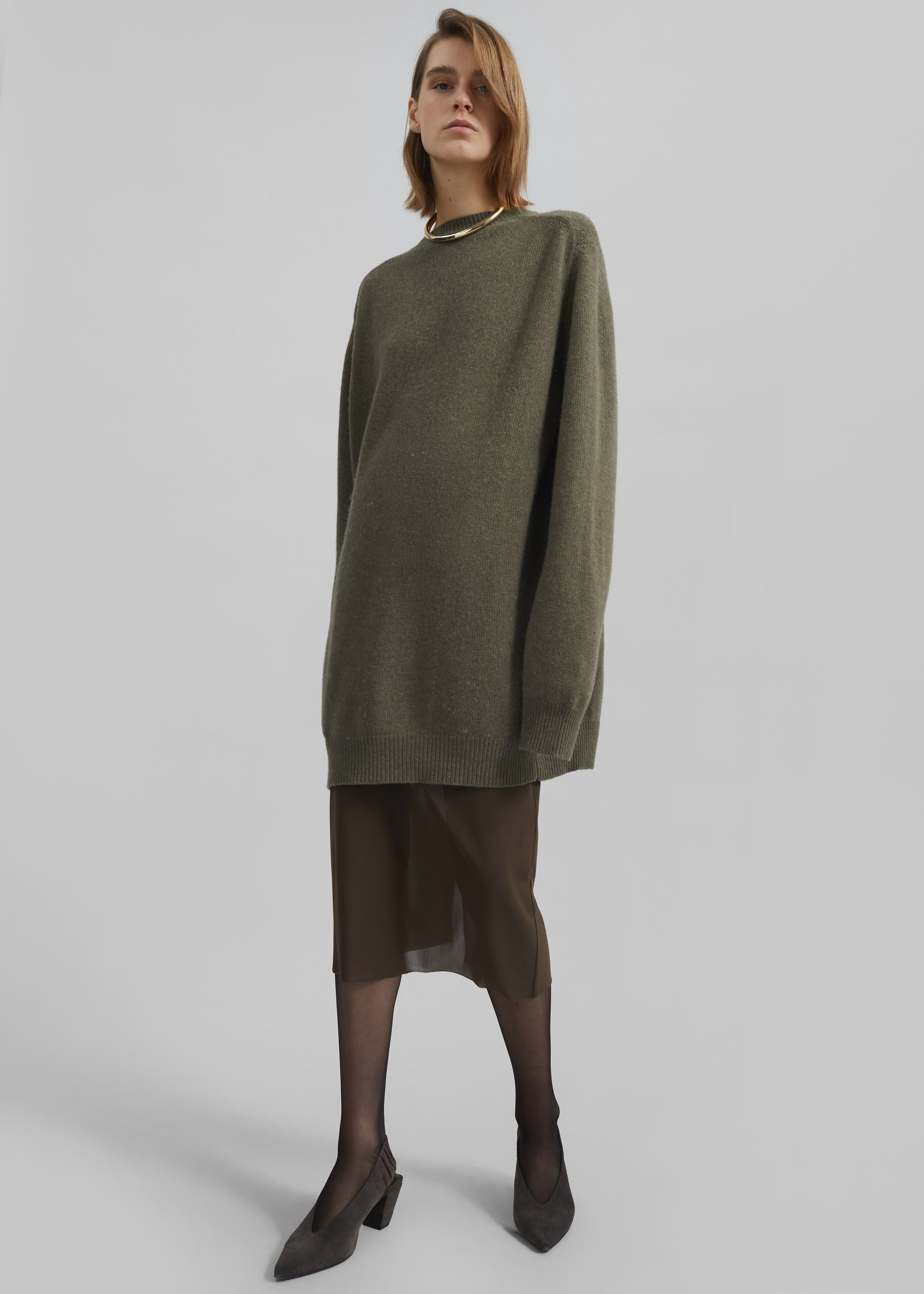 Maxine Knit Sweater Dress - Khaki - 1