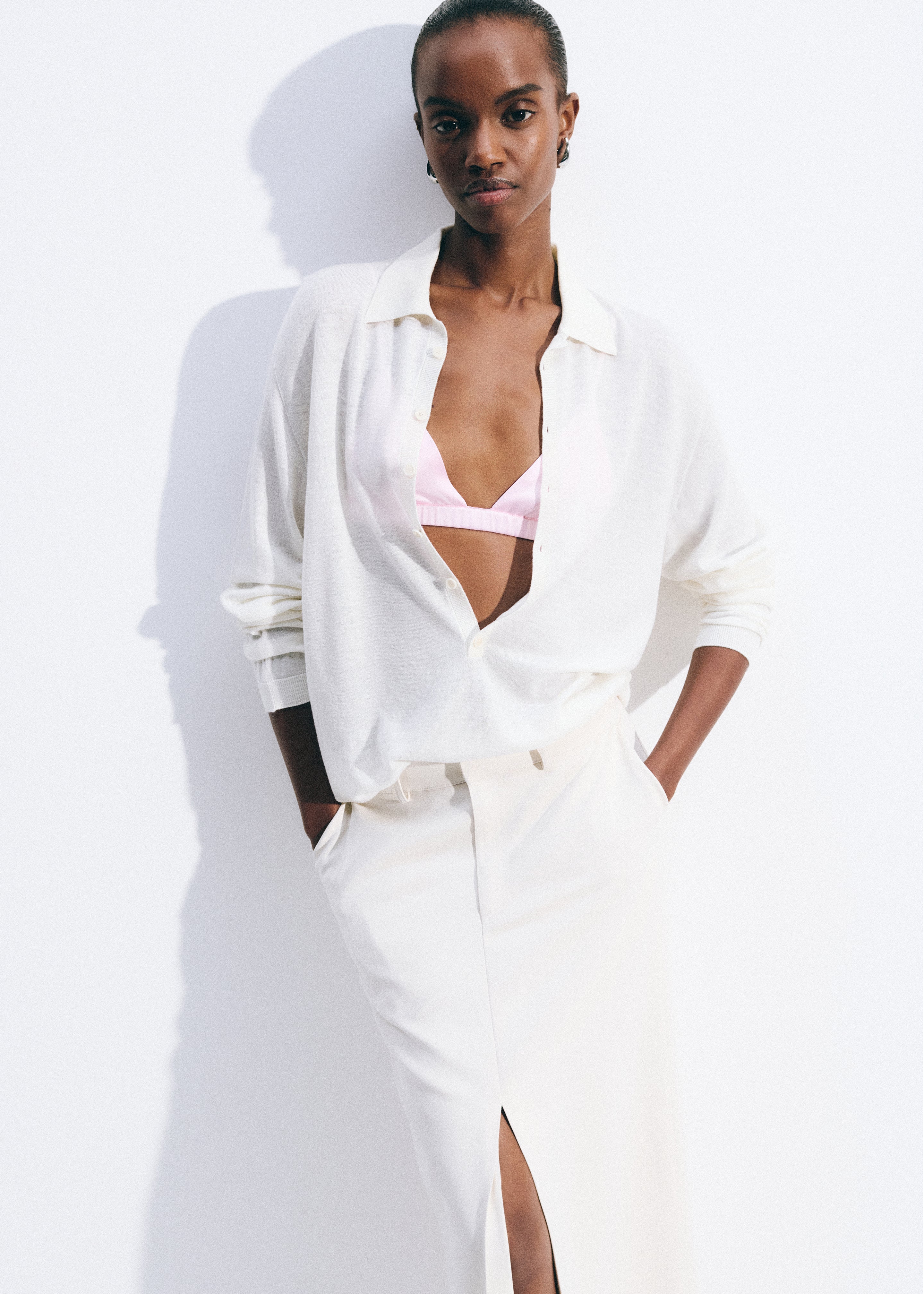 Maybelle Front Slit Midi Skirt - Off White - 11