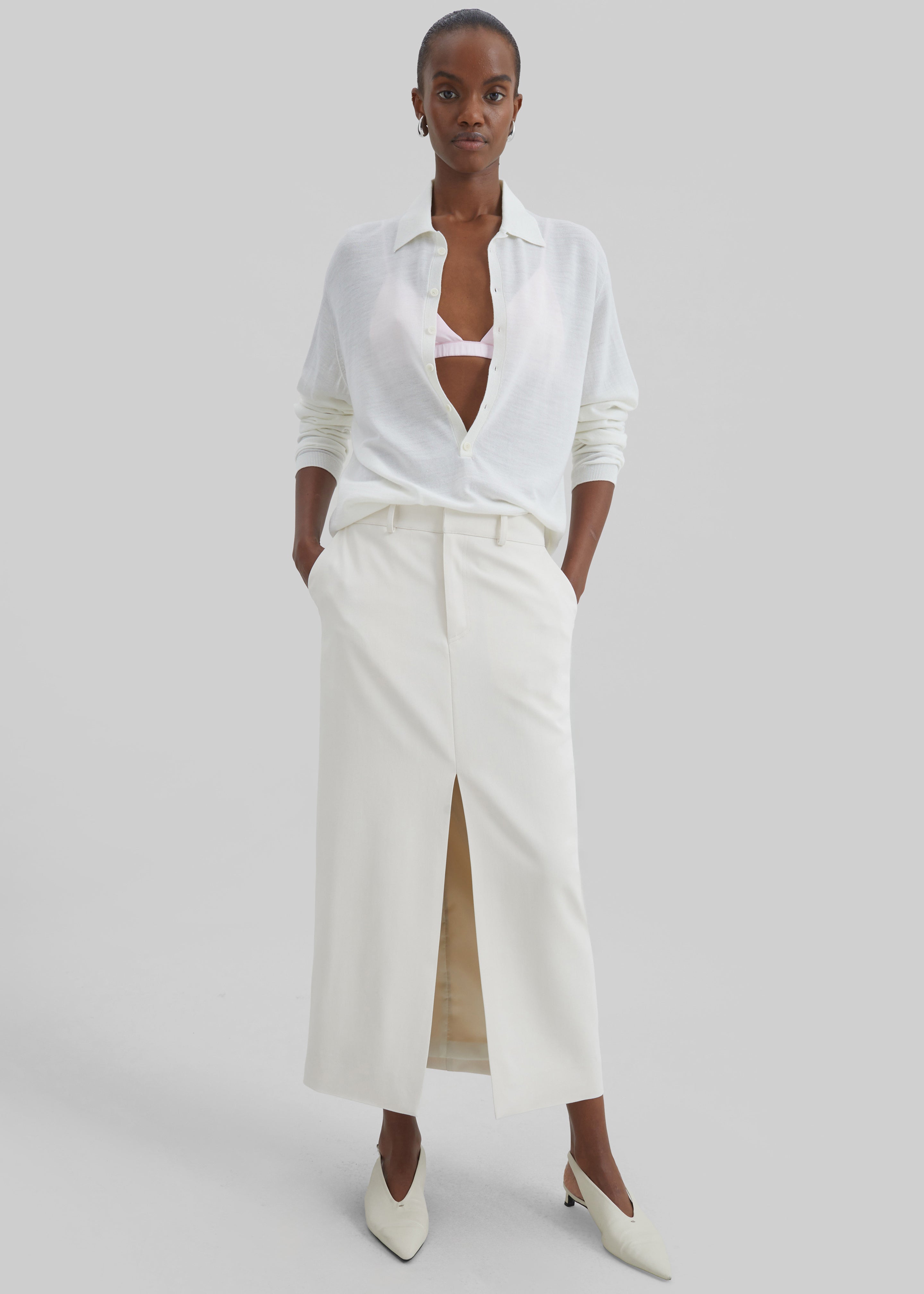 Maybelle Front Slit Midi Skirt - Off White - 1