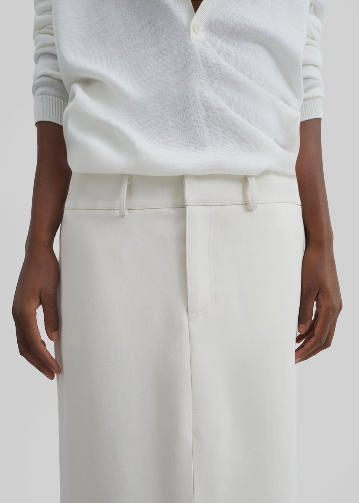 Maybelle Front Slit Midi Skirt - Off White - 5