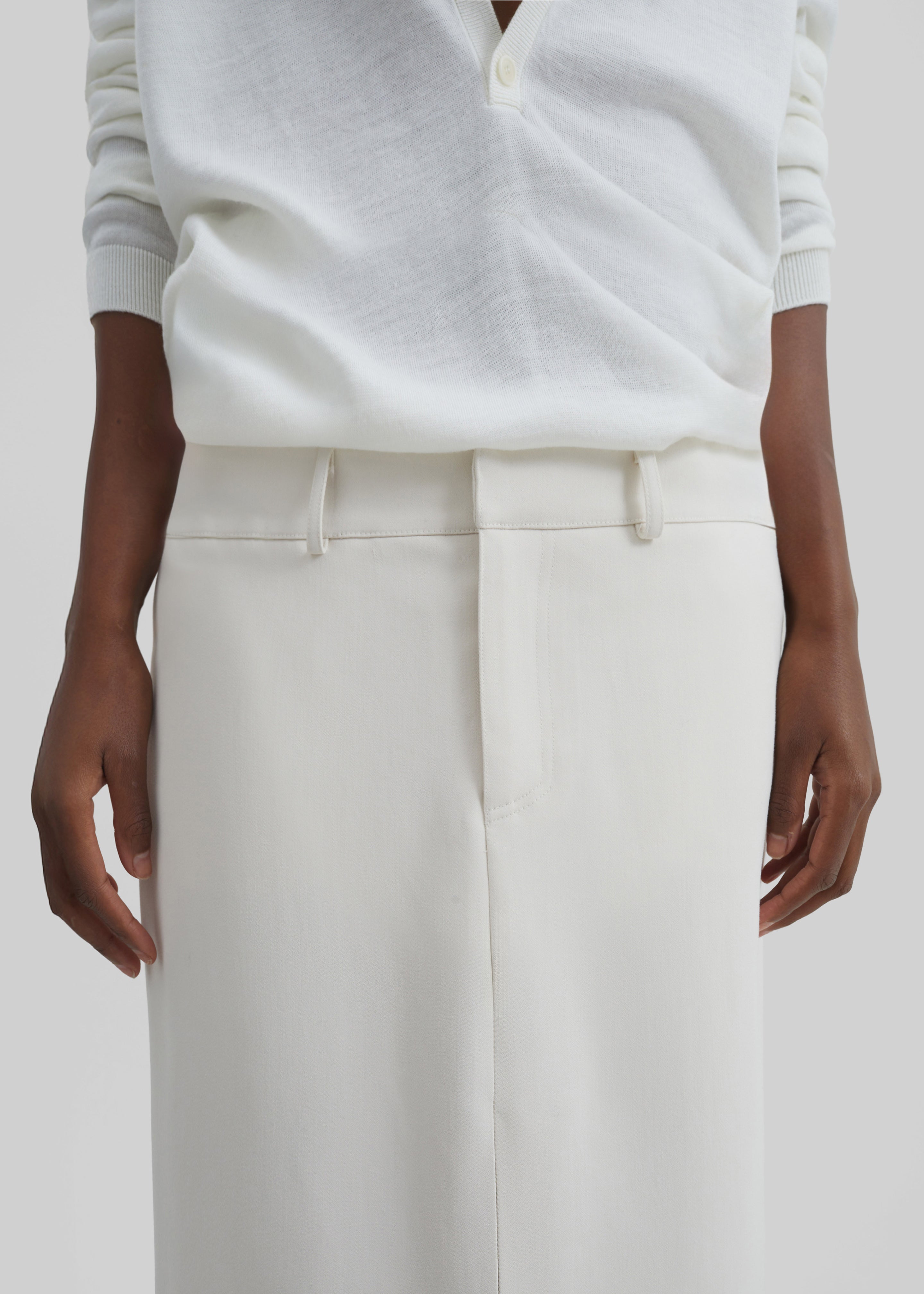 Maybelle Front Slit Midi Skirt - Off White - 5