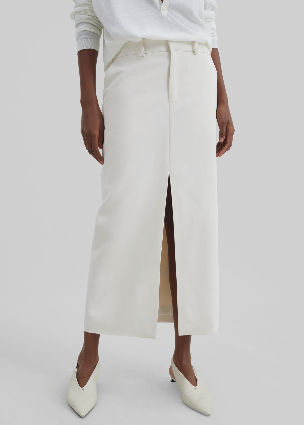 Maybelle Front Slit Midi Skirt - Off White - 6