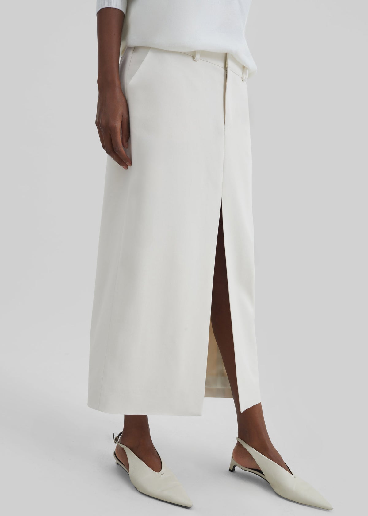 Maybelle Front Slit Midi Skirt - Off White - 2
