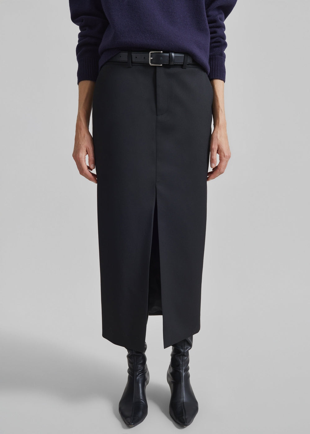Maybelle Front Slit Pencil Skirt - Black