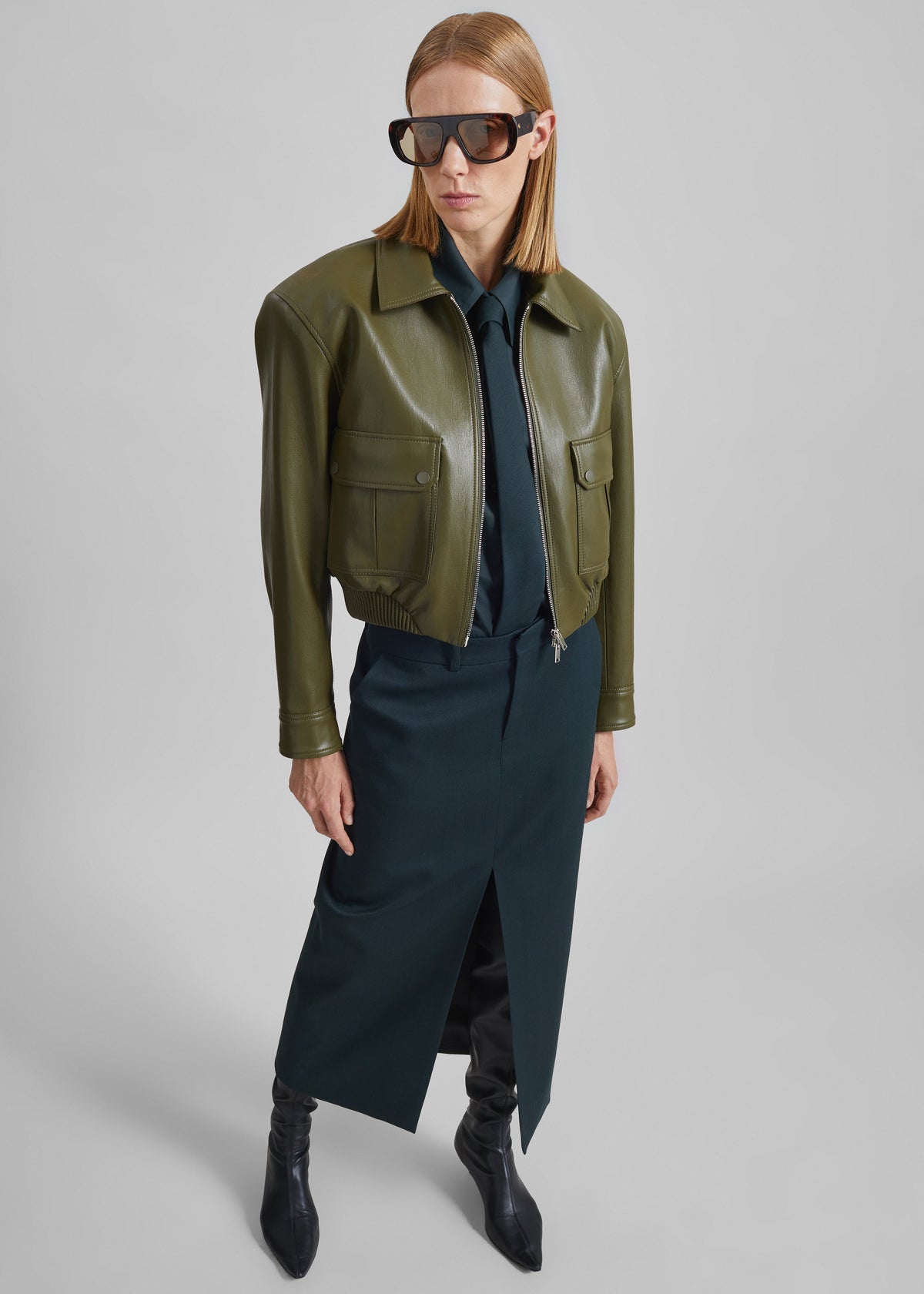 Maybelle Front Slit Pencil Skirt - Bottle Green