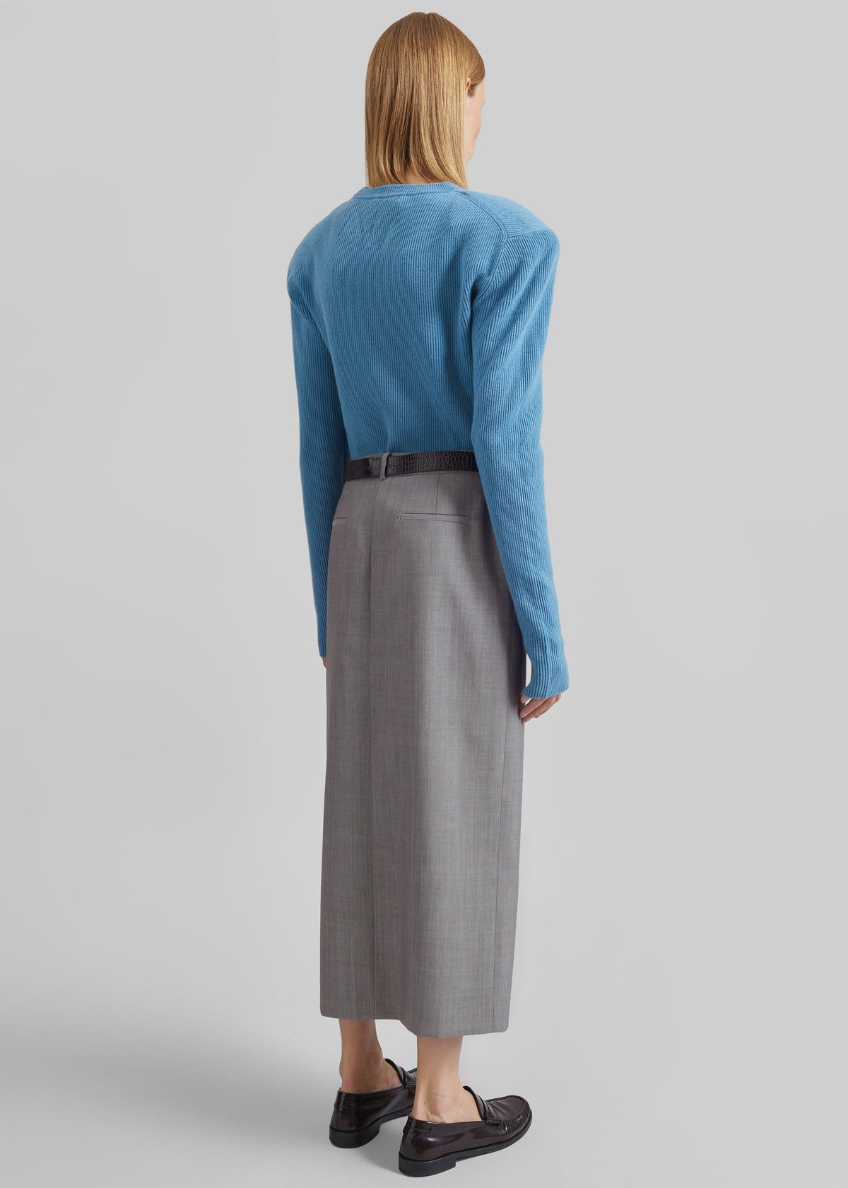 Maybelle Wool Front Slit Pencil Skirt - Light Taupe Melange