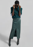 Maybelle Leather Front Slit Pencil Skirt - Bottle Green