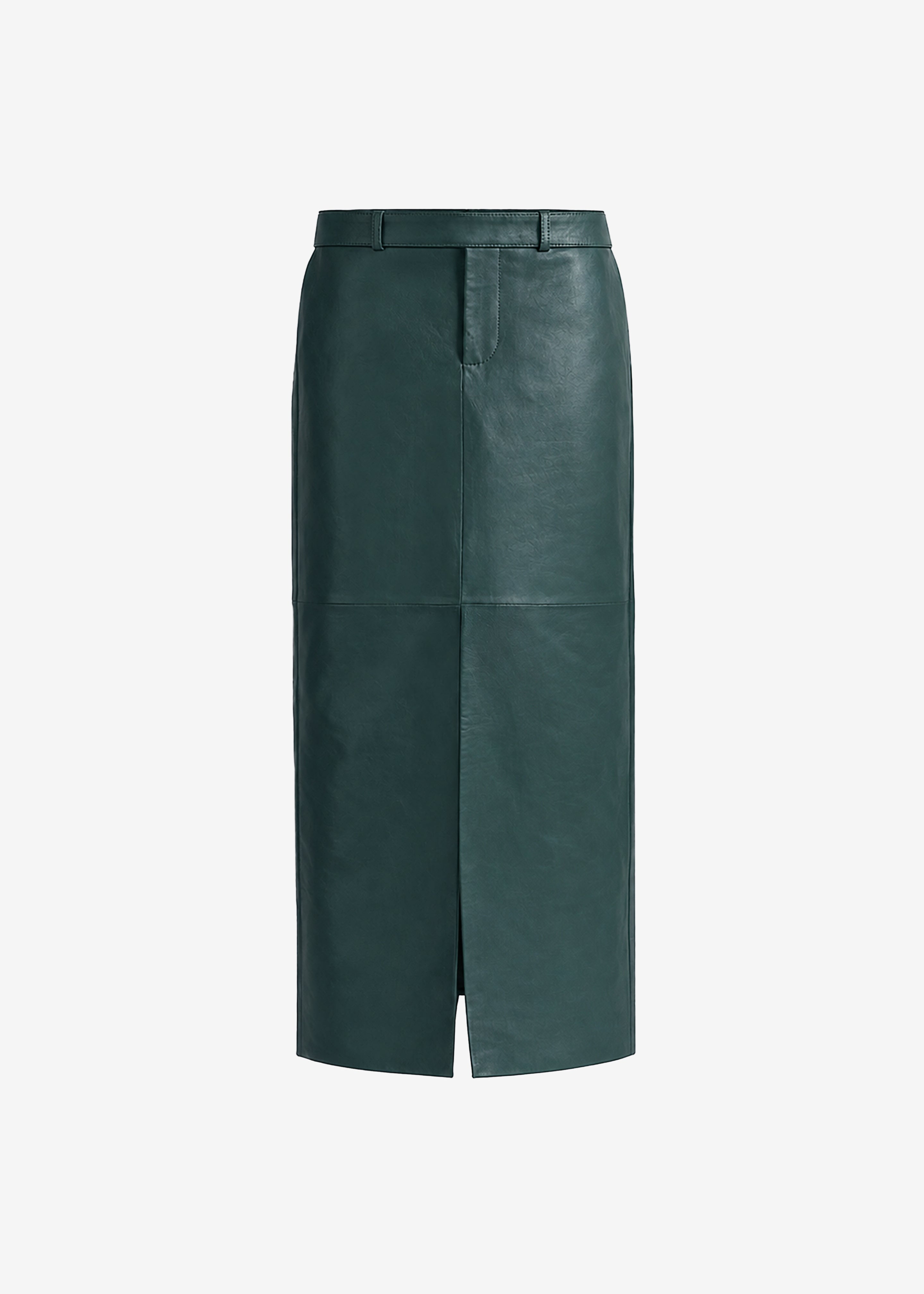 Maybelle Leather Front Slit Pencil Skirt - Bottle Green