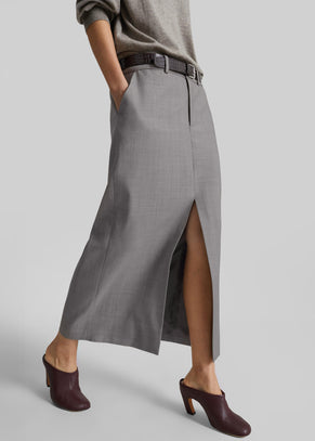 Maybelle Wool Front Slit Pencil Skirt - Light Taupe Melange