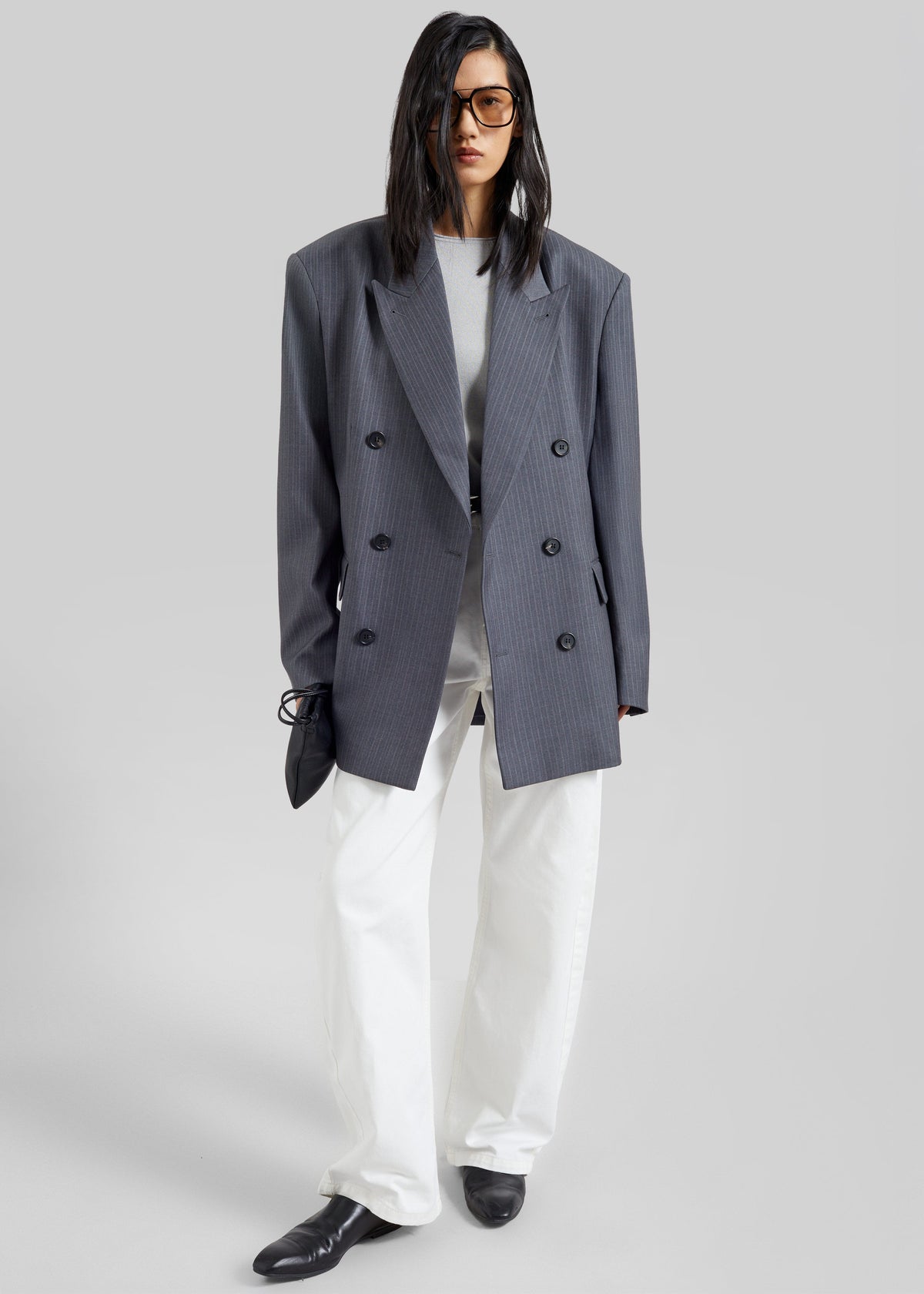 Mayfair Double Breasted Blazer - Grey/White Pinstripe
