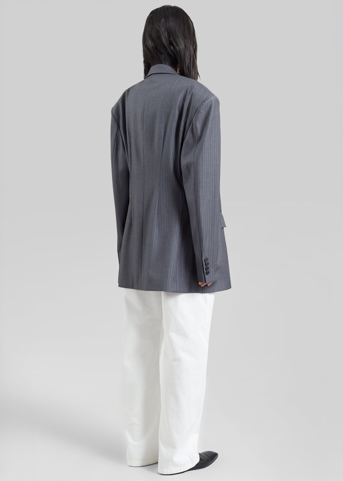 Mayfair Double Breasted Blazer - Grey/White Pinstripe