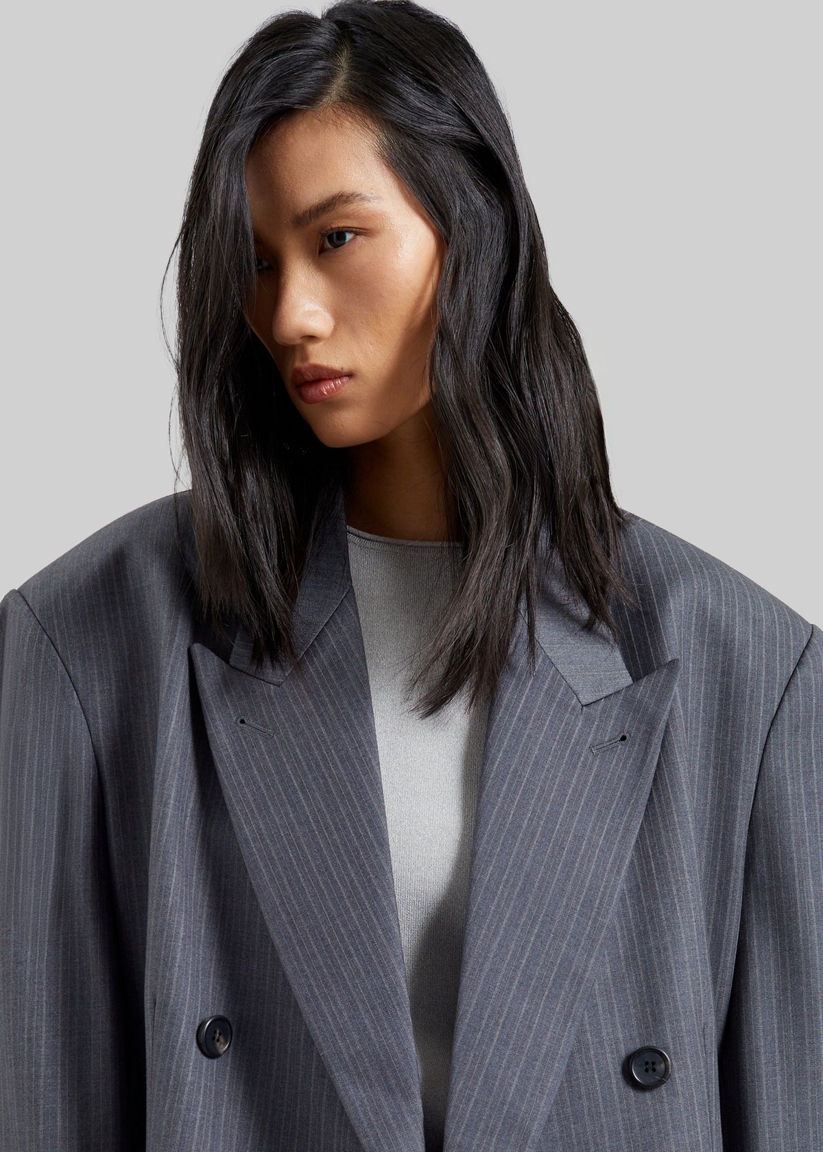 Mayfair Double Breasted Blazer - Grey/White Pinstripe
