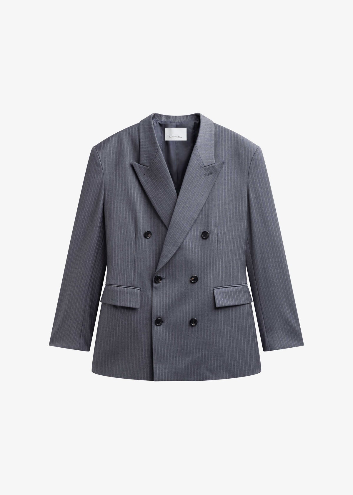 Mayfair Double Breasted Blazer - Grey/White Pinstripe