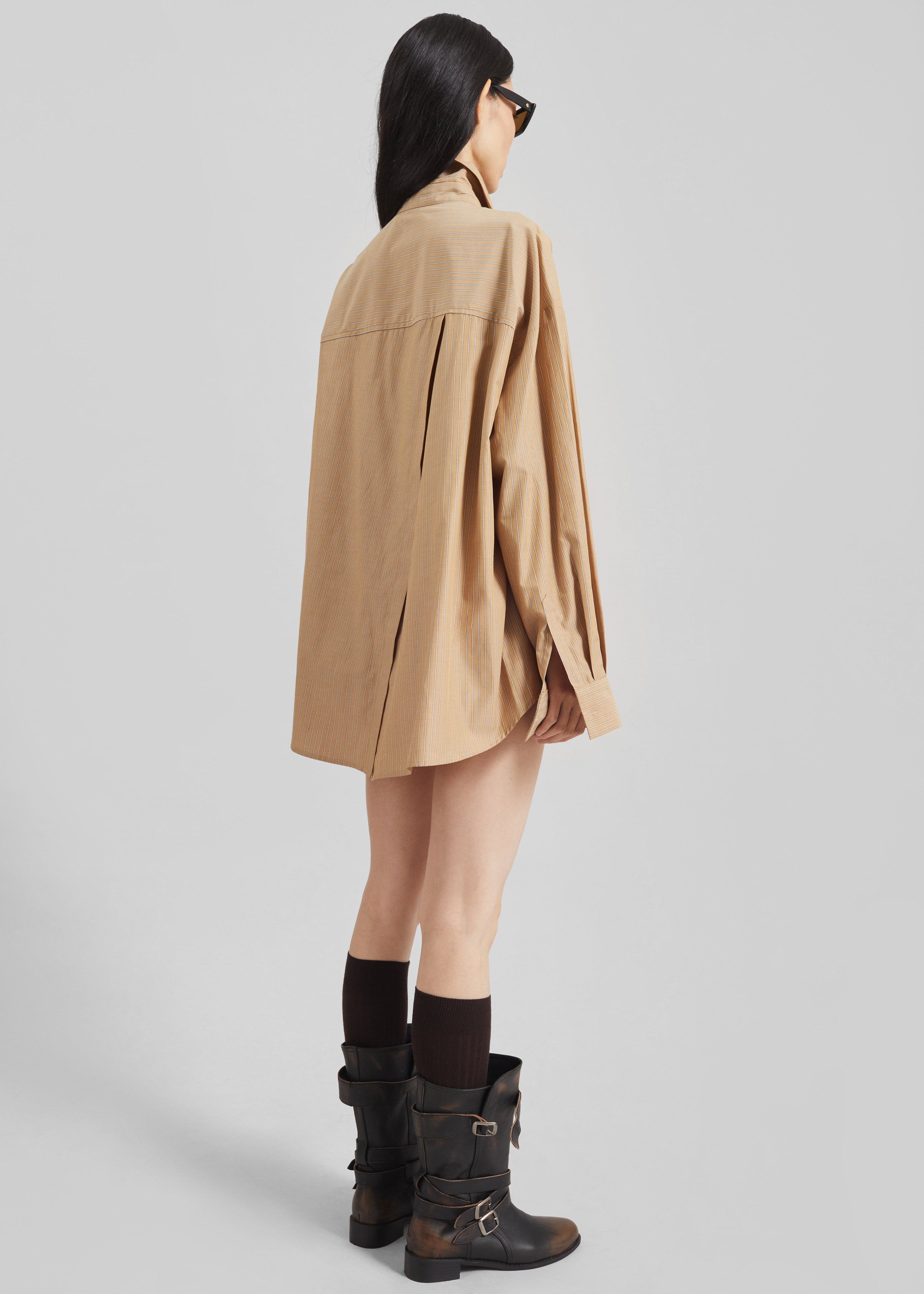 Medavy Side Button-Up Shirt - Beige/White Stripe - 8
