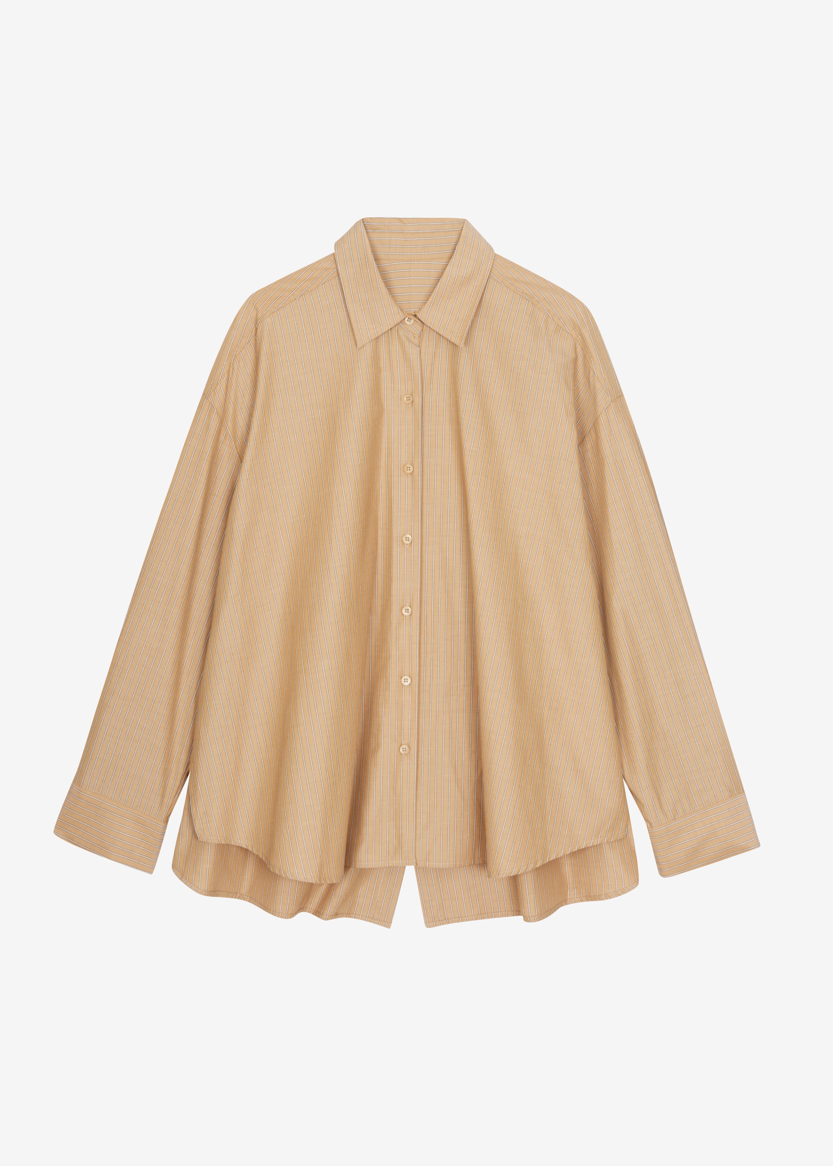 Medavy Side Button-Up Shirt - Beige/White Stripe - 9