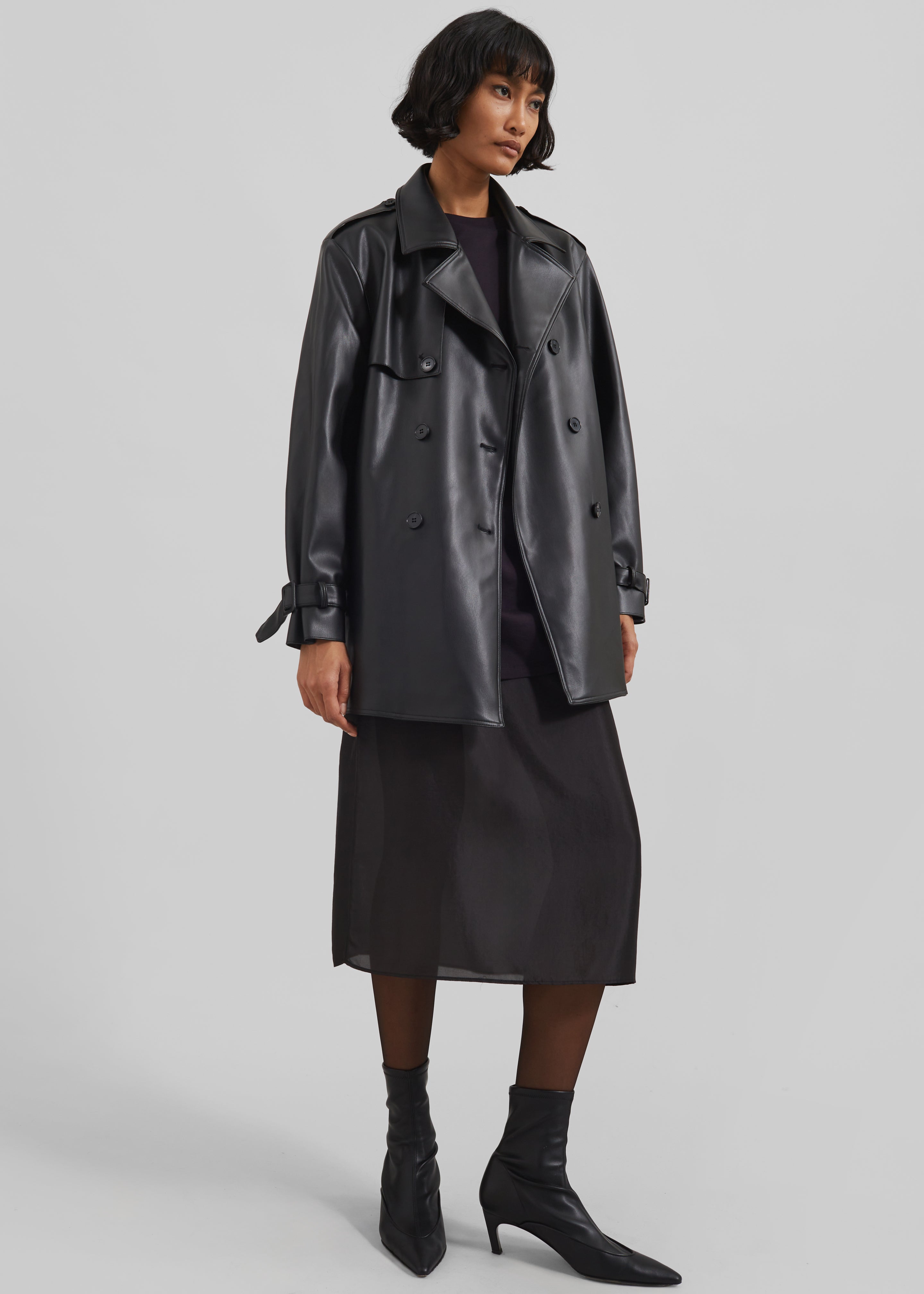 Medora Faux Leather Trench - Black - 2