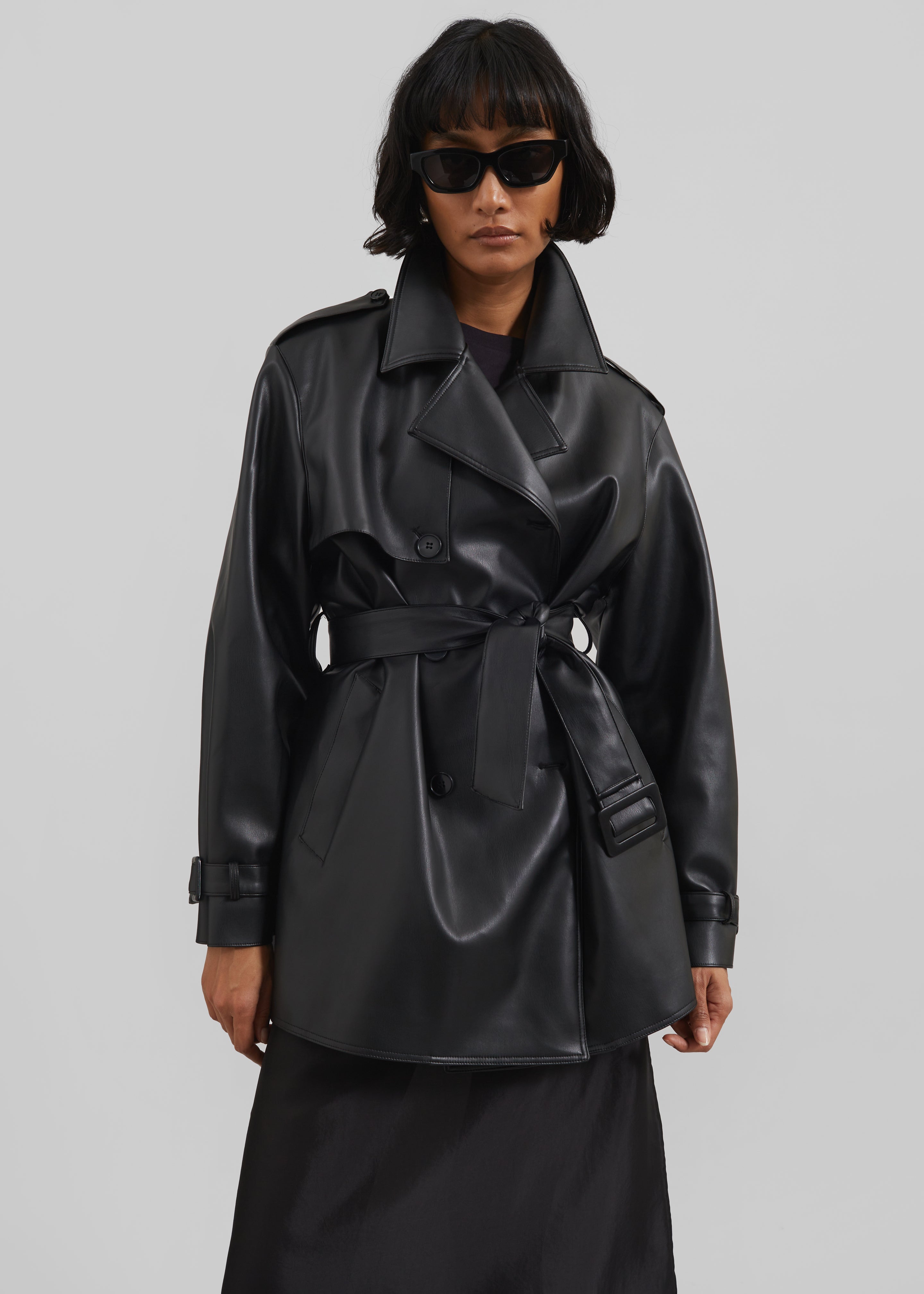 Medora Faux Leather Trench - Black - 7