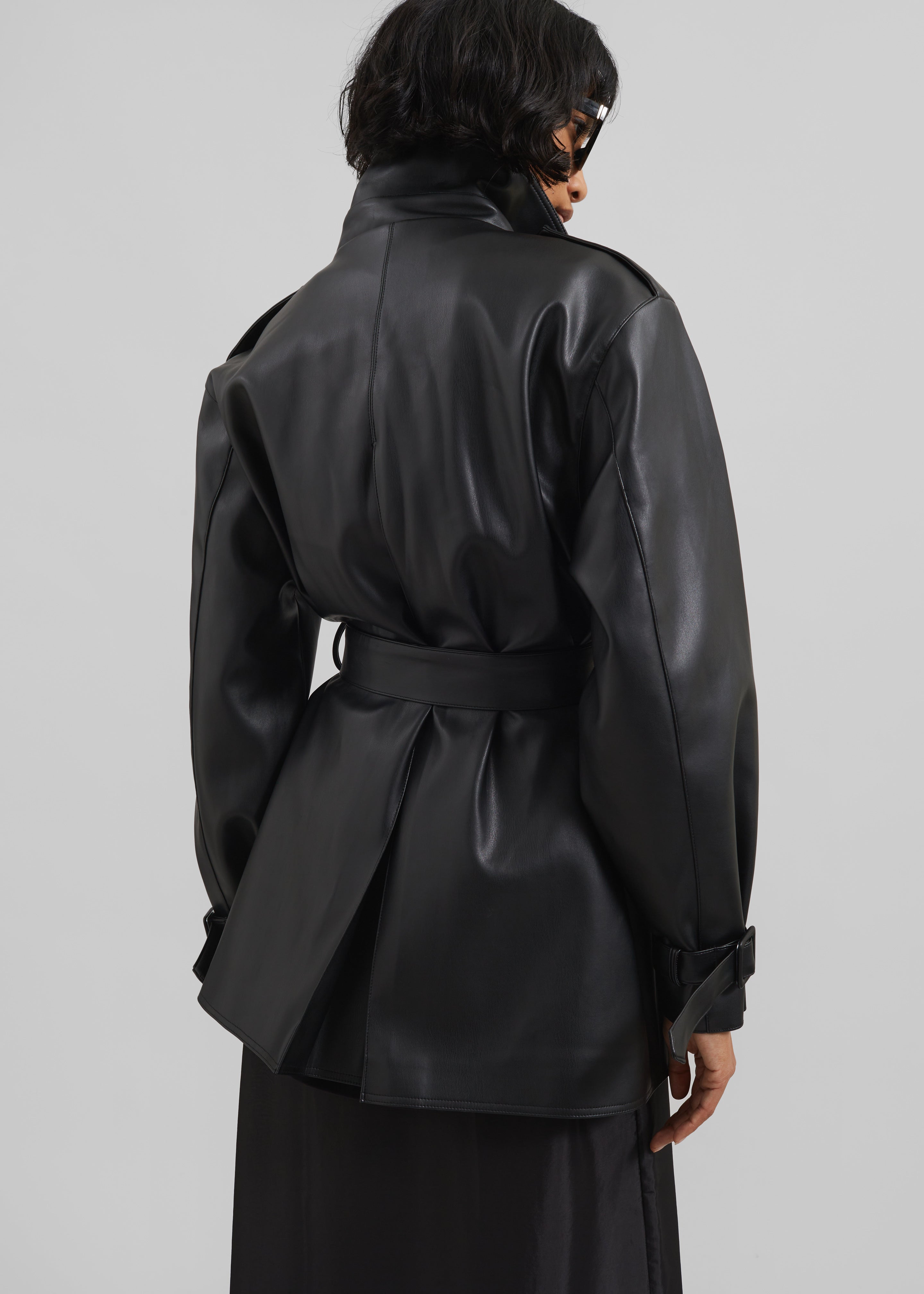 Medora Faux Leather Trench - Black - 8