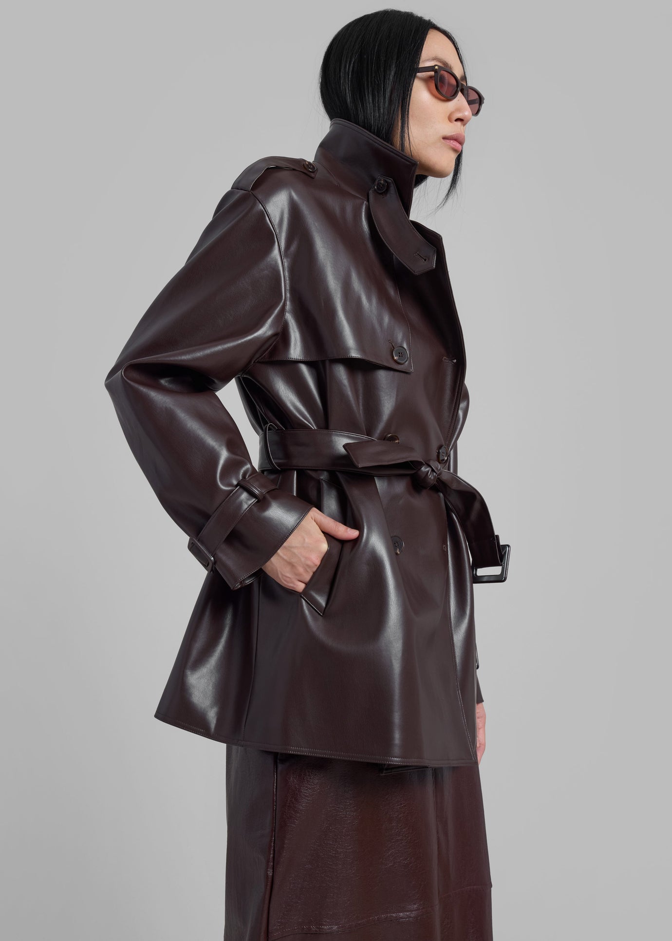 Medora Faux Leather Trench - Brown - 1