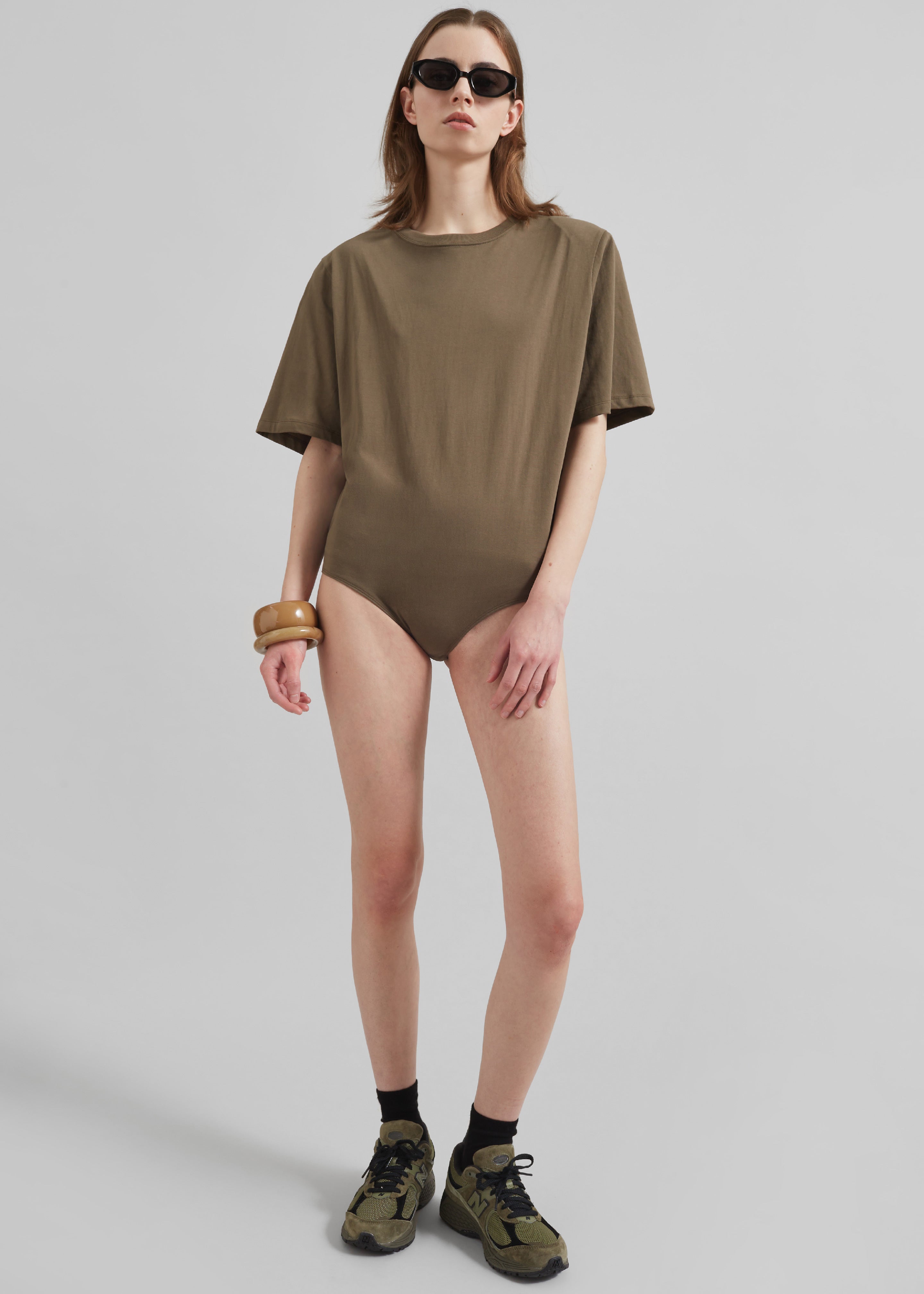 Meida Padded T-Shirt Bodysuit - Khaki - 8