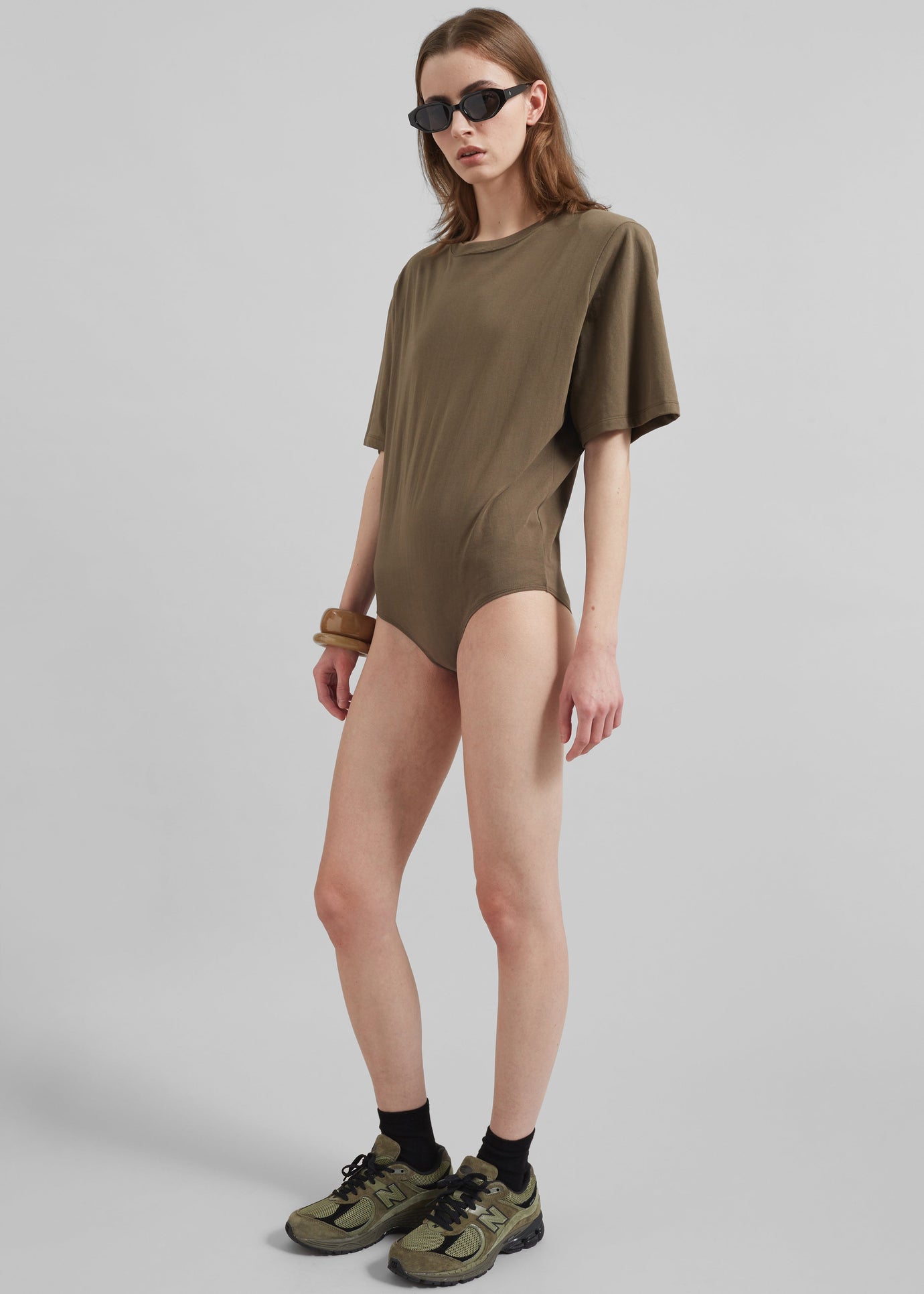 Meida Padded T-Shirt Bodysuit - Khaki - 1