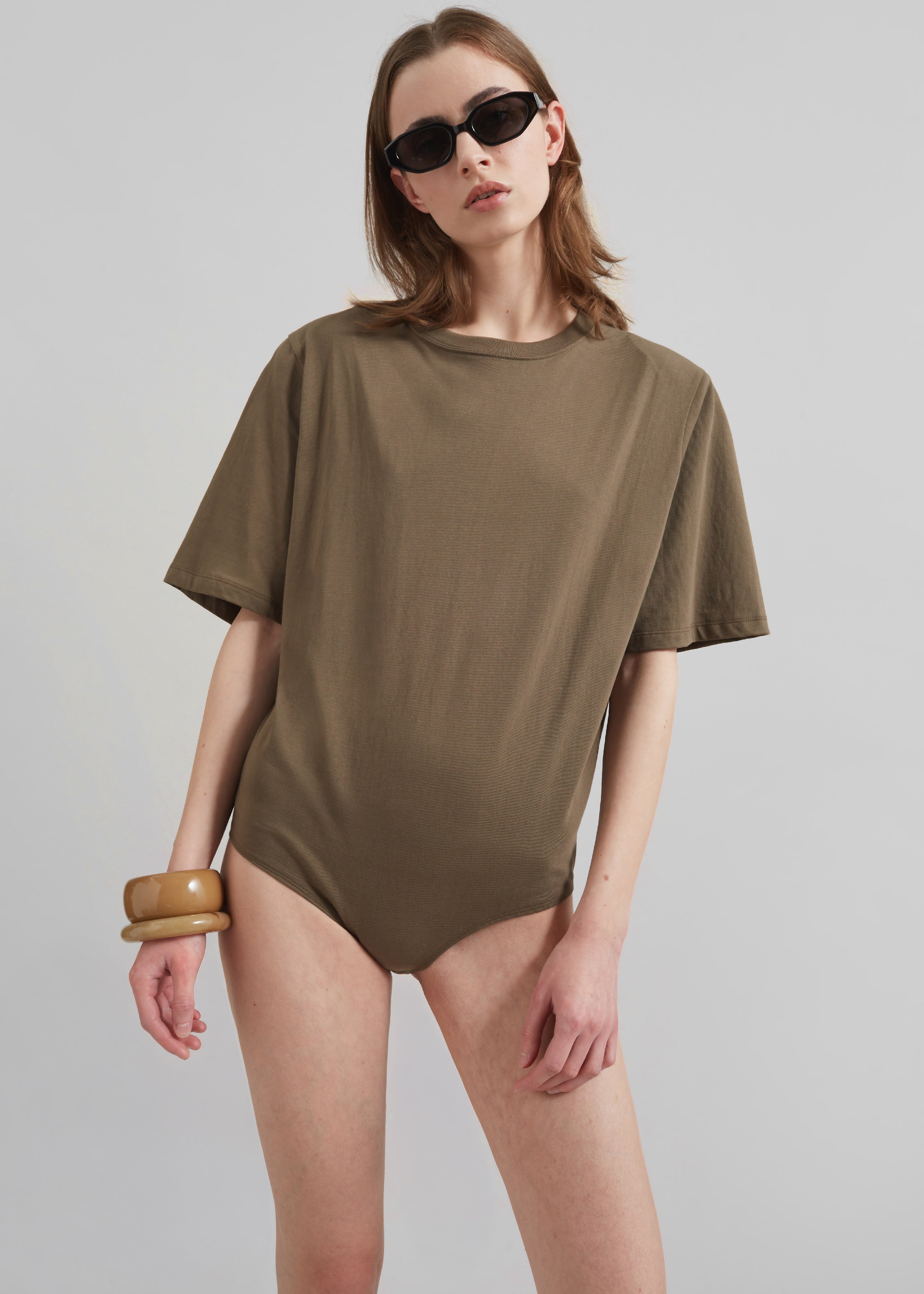 Meida Padded T-Shirt Bodysuit - Khaki - 5