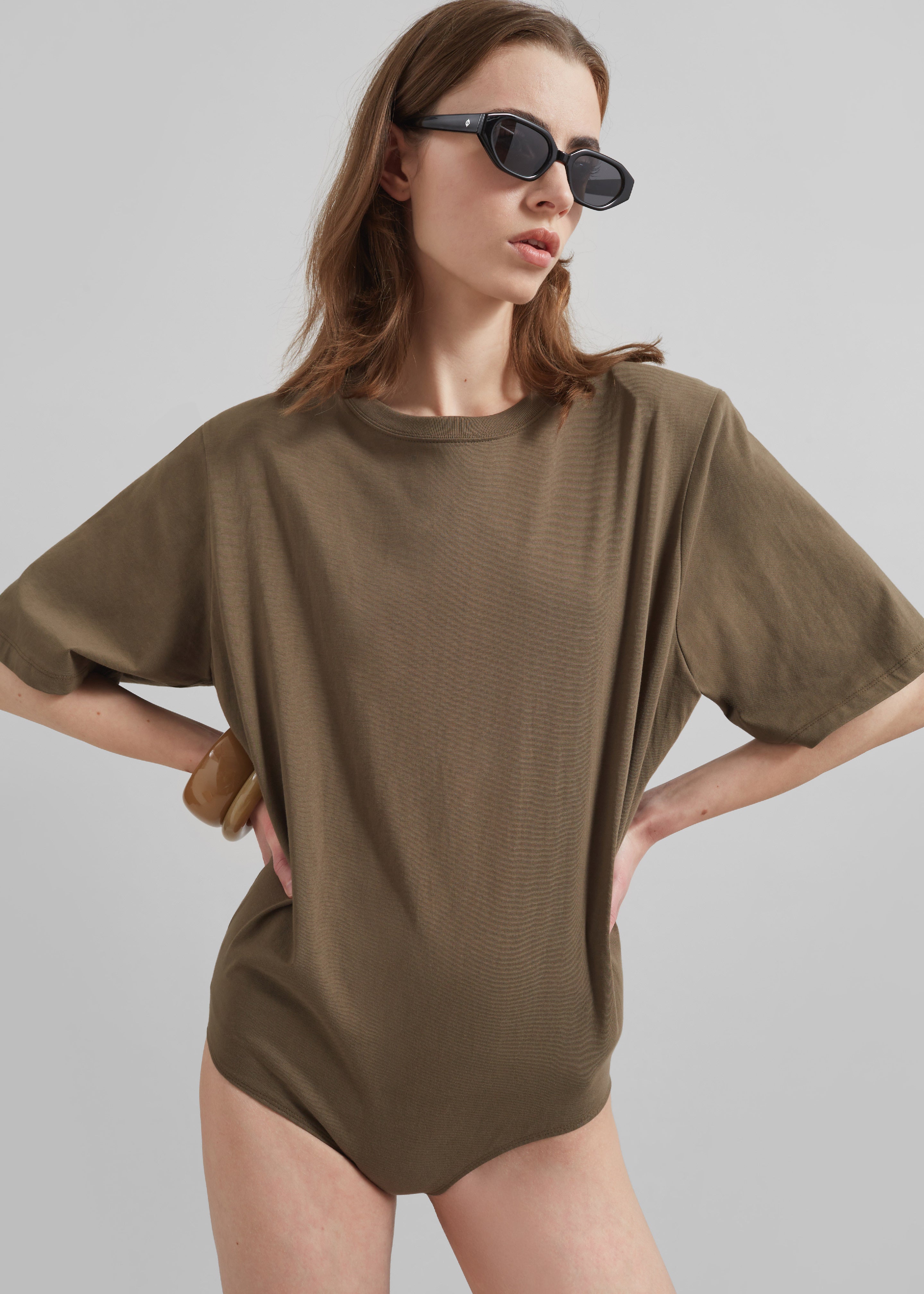 Meida Padded T-Shirt Bodysuit - Khaki - 3