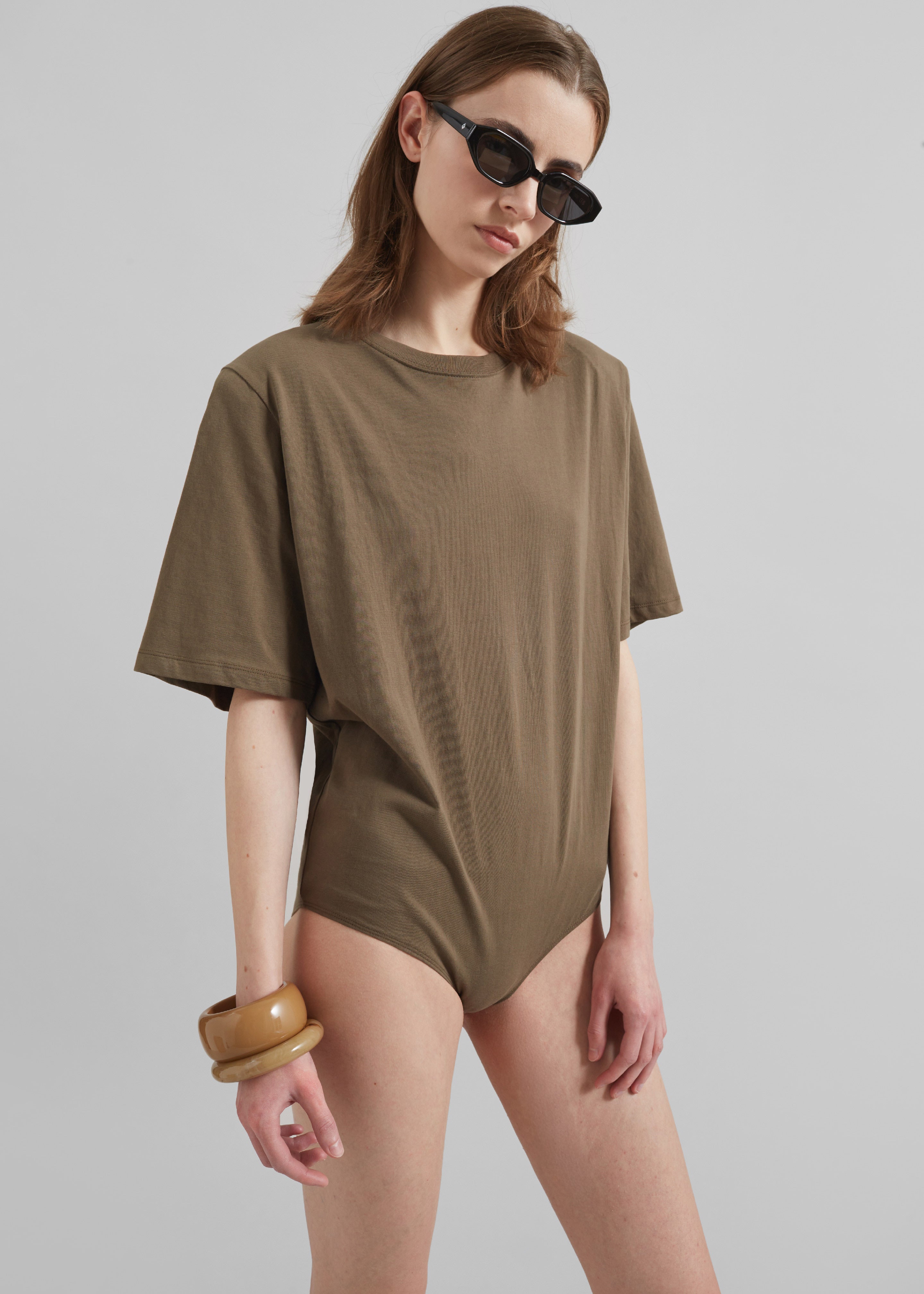 Meida Padded T-Shirt Bodysuit - Khaki - 4